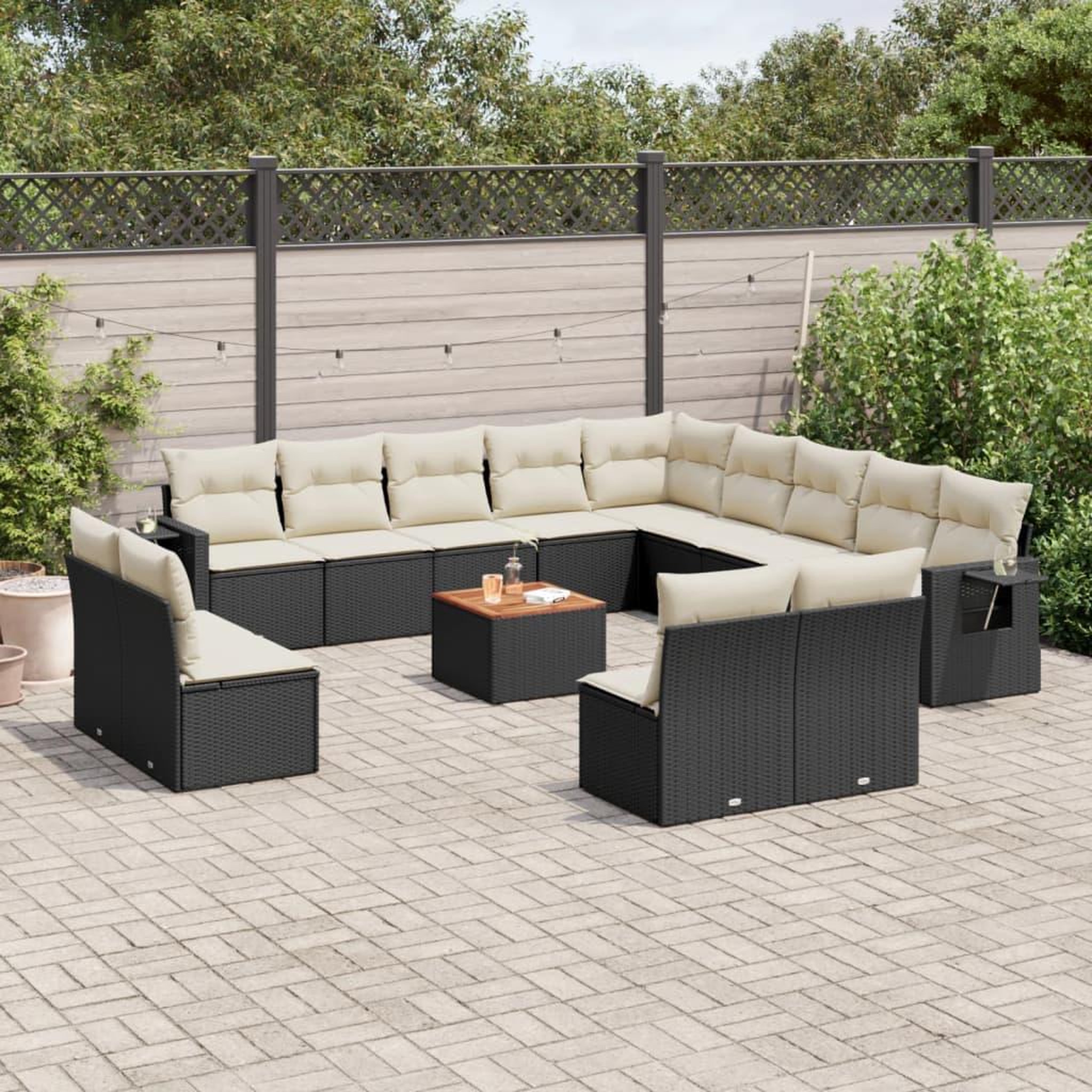 VIDAXL Salon de jardin avec coussins 14 pcs noir resine tressee
