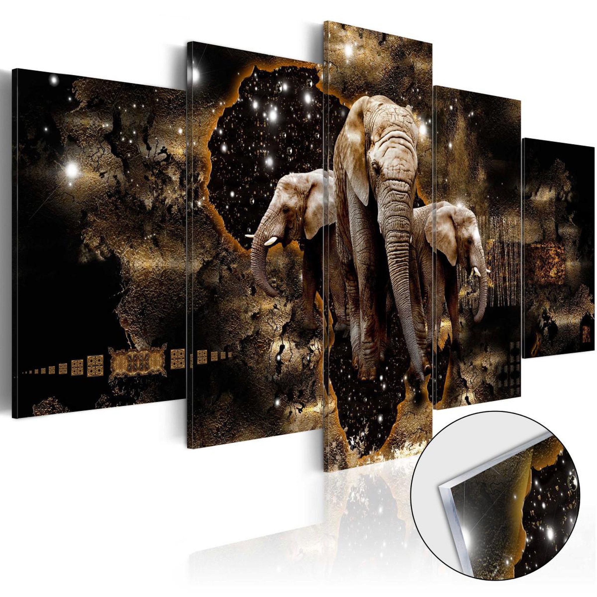 Paris Prix Tableau sur verre acrylique  brown elephants. Coloris disponibles : Multicolore