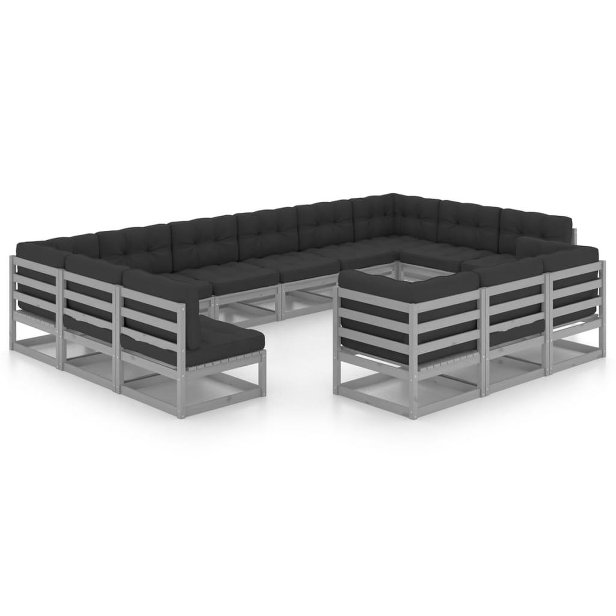 Voir la diapositive 2 : VIDAXL Salon de jardin 13 pcs avec coussins Gris Bois de pin massif