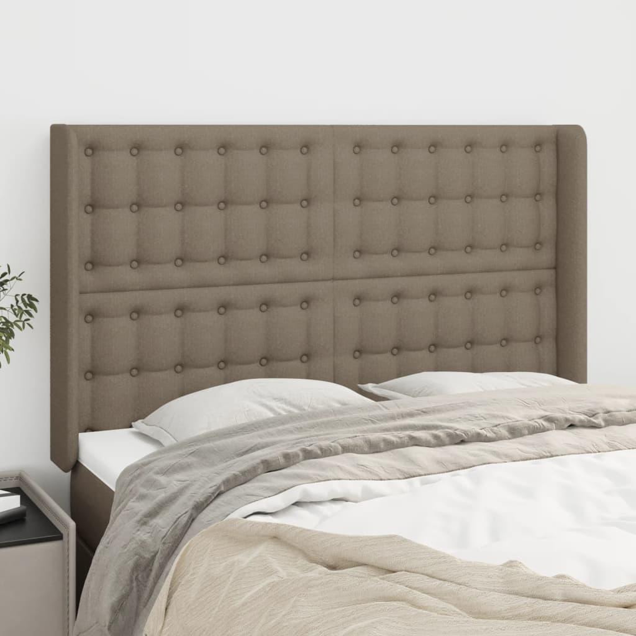 Voir la diapositive 1 : VIDAXL Tete de lit avec oreilles Taupe 147x16x118/128 cm Tissu