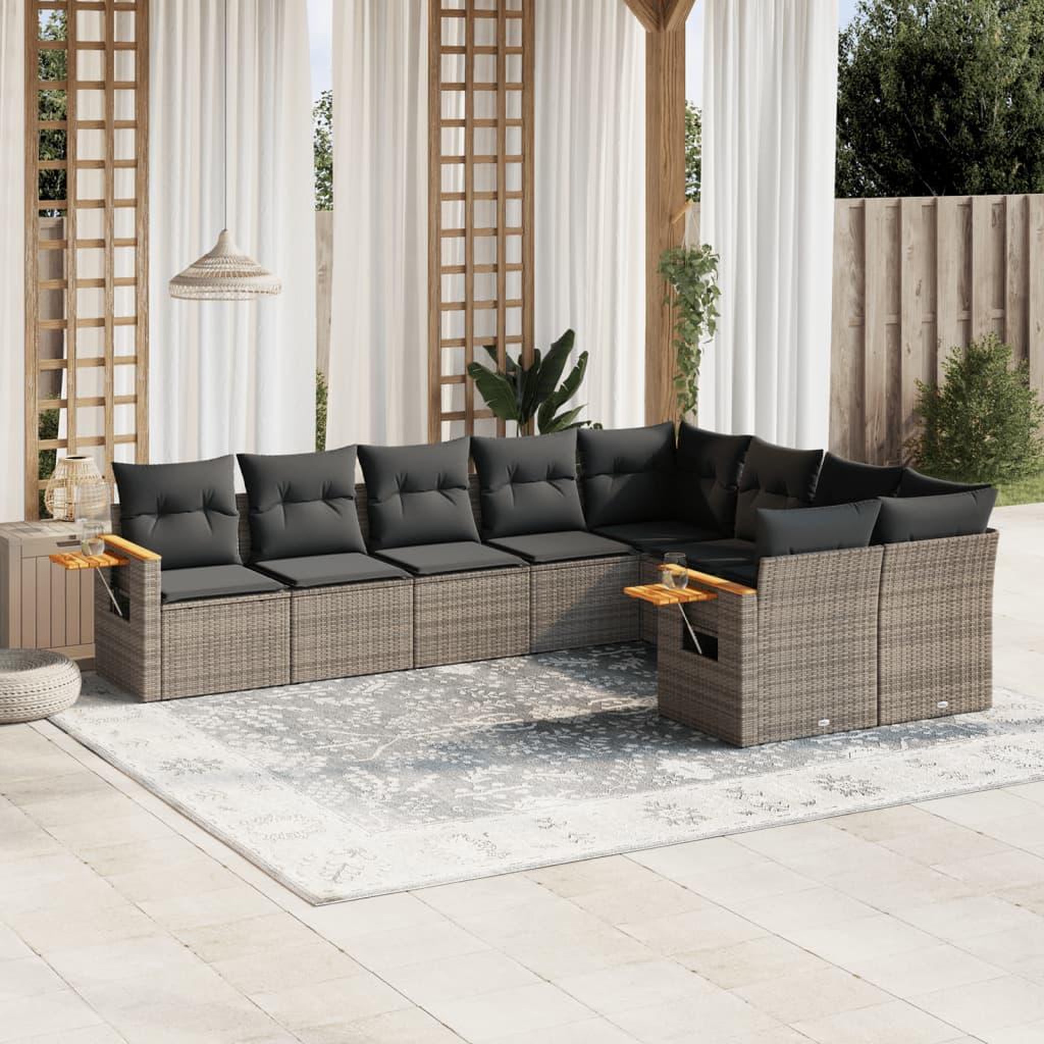 VIDAXL Salon de jardin 9 pcs avec coussins gris resine tressee