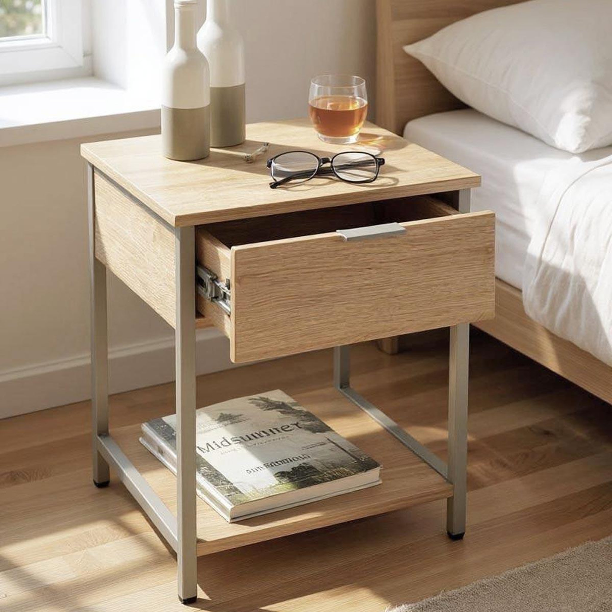 Voir la diapositive 5 : Paris Prix Table de chevet avec tiroir  burga  55cm naturel & gris