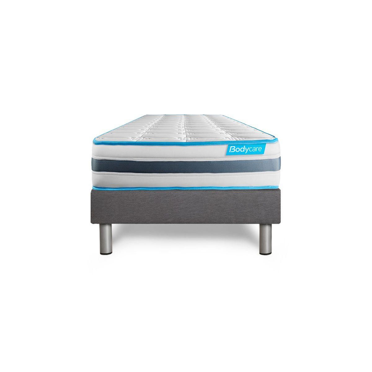 BODYCARE Ensemble 90x190 matelas BodyFlex ressorts ensachés et mémoire de forme + sommier kit gris