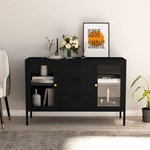 VIDAXL Buffet Noir 105x35x70 cm Acier et verre trempe