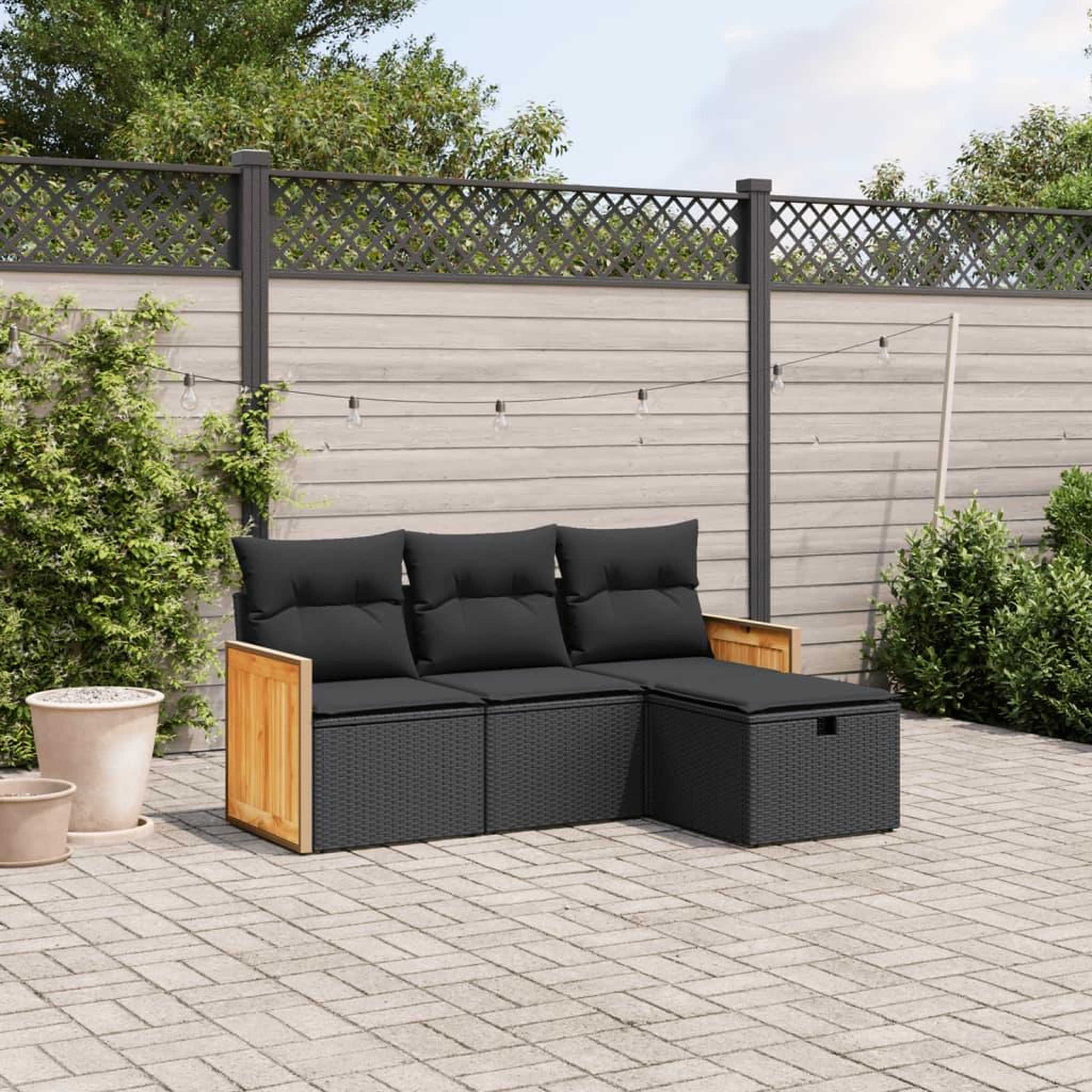 VIDAXL Salon de jardin 4 pcs avec coussins noir resine tressee