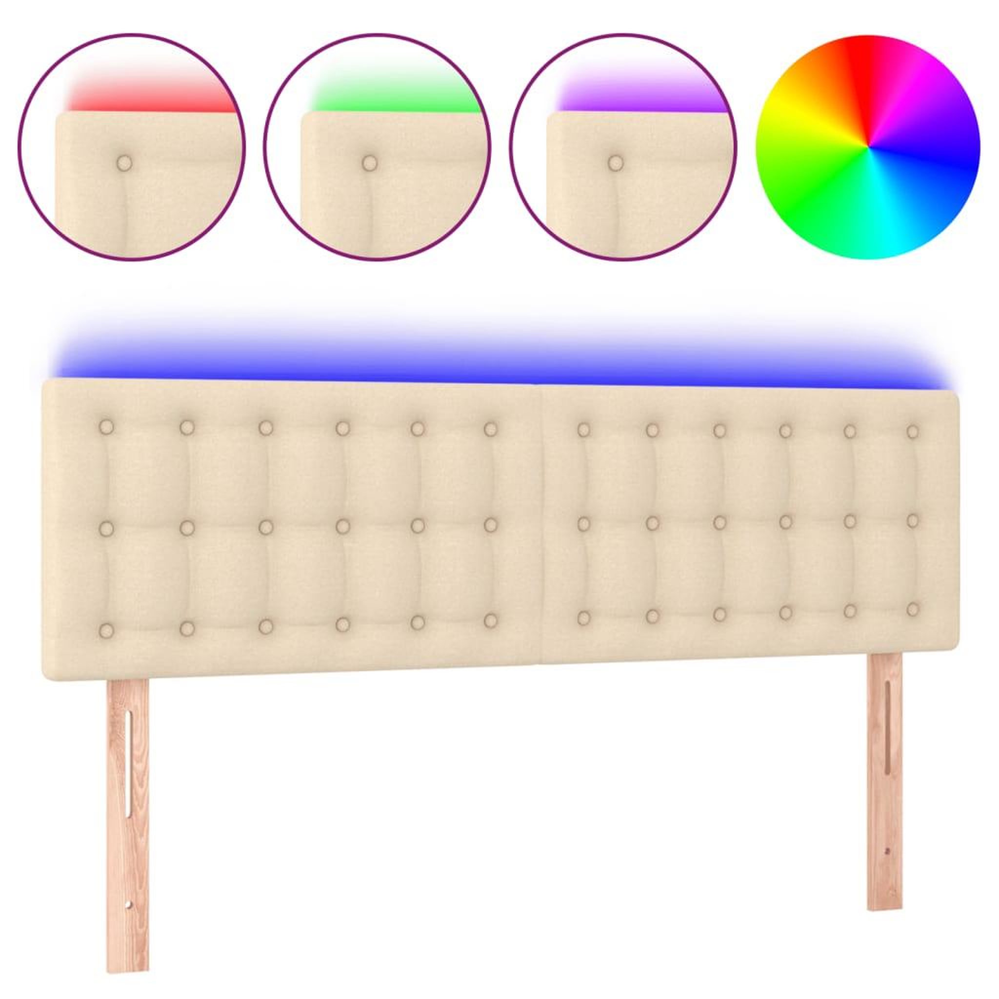 Voir la diapositive 2 : VIDAXL Tete de lit a LED Creme 144x5x78/88 cm Tissu