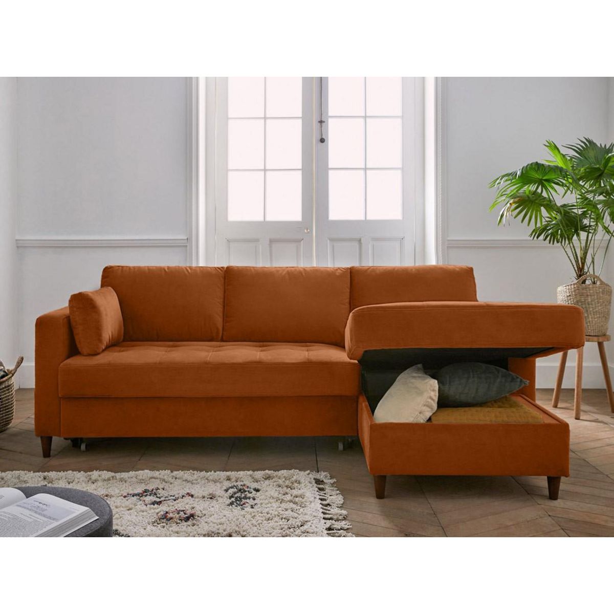 LISA DESIGN Anna - canapé d'angle droit - 4 places - convertible avec coffre - en velours