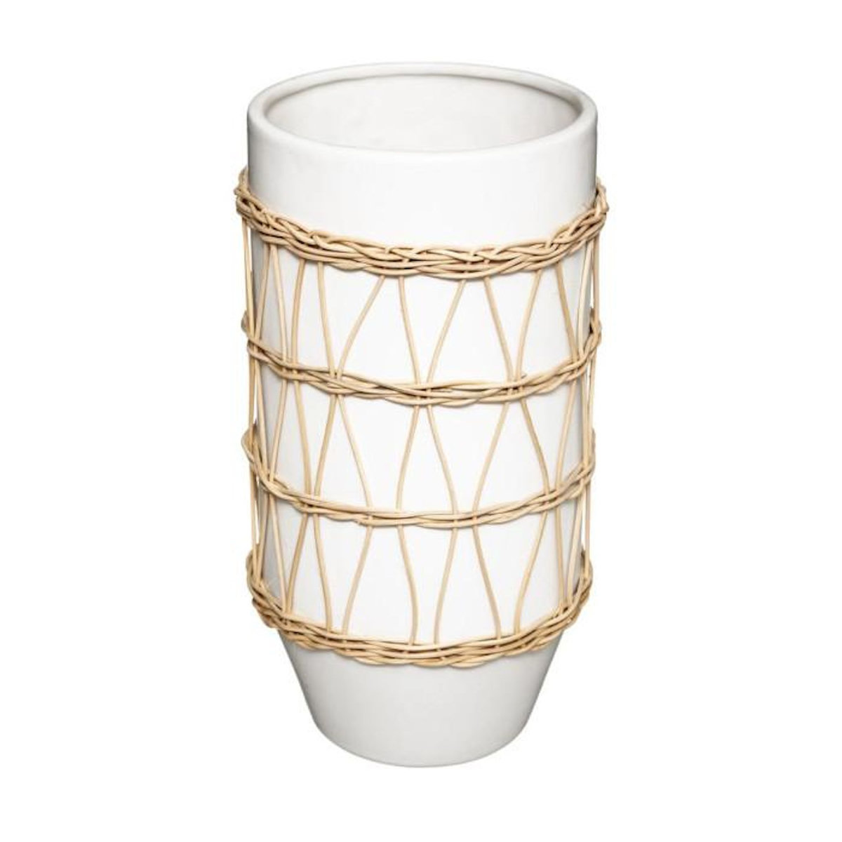 ATMOSPHERA Vase Design en Céramique  Rotin  25cm Blanc
