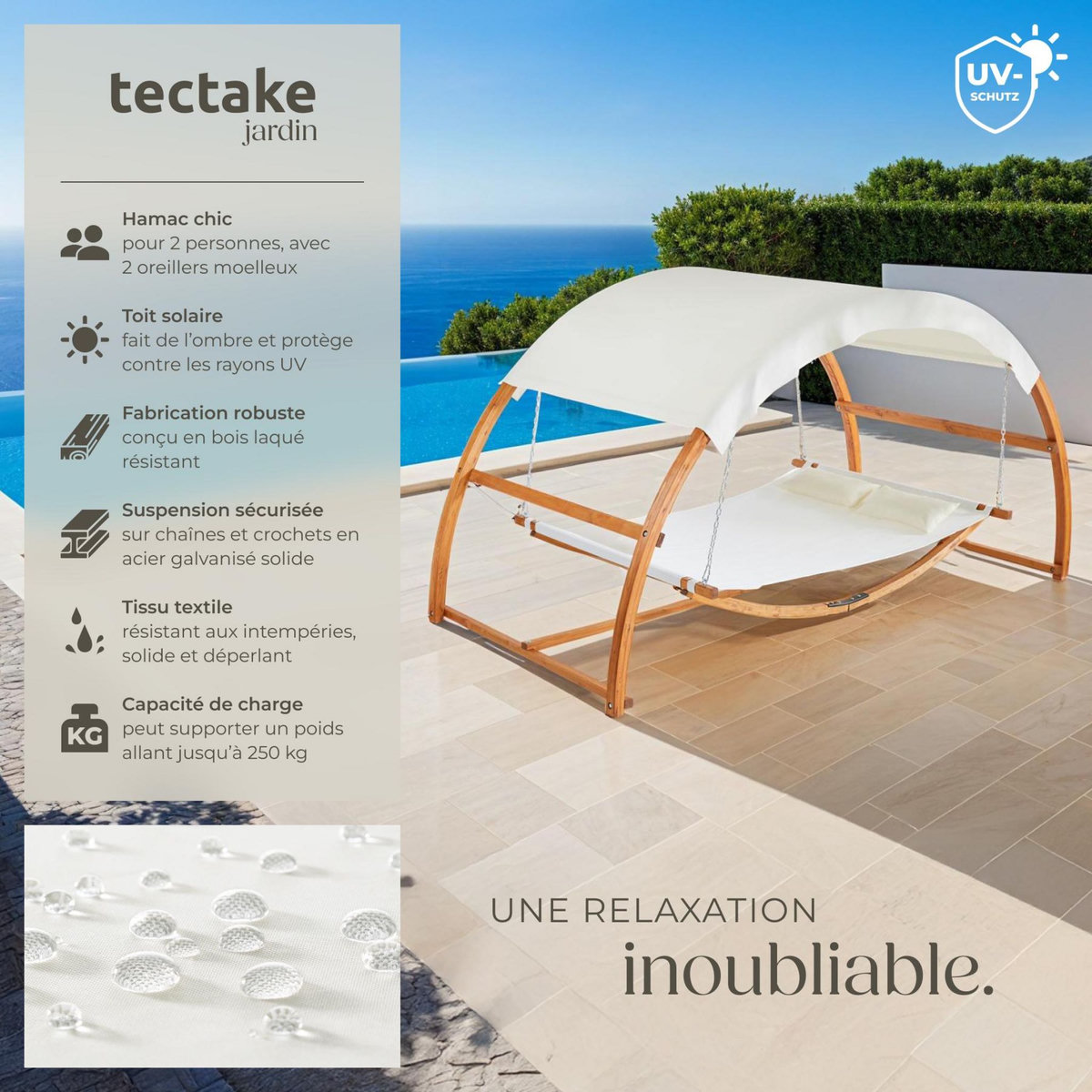 tectake Hamac avec cadre en bois pour 2 personnes marron teck
