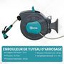 Voir la diapositive 4 : OUTSUNNY Dévidoir mural enrouleur automatique pivotant 180° tuyau 15 + 1,4 m avec lance arrosage support mural intégré turquoise gris