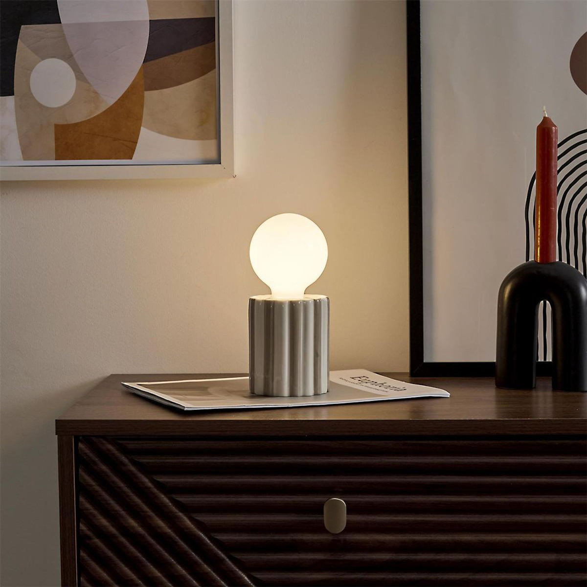 Paris Prix Lampe LED en Céramique  Cocooning  18cm Taupe