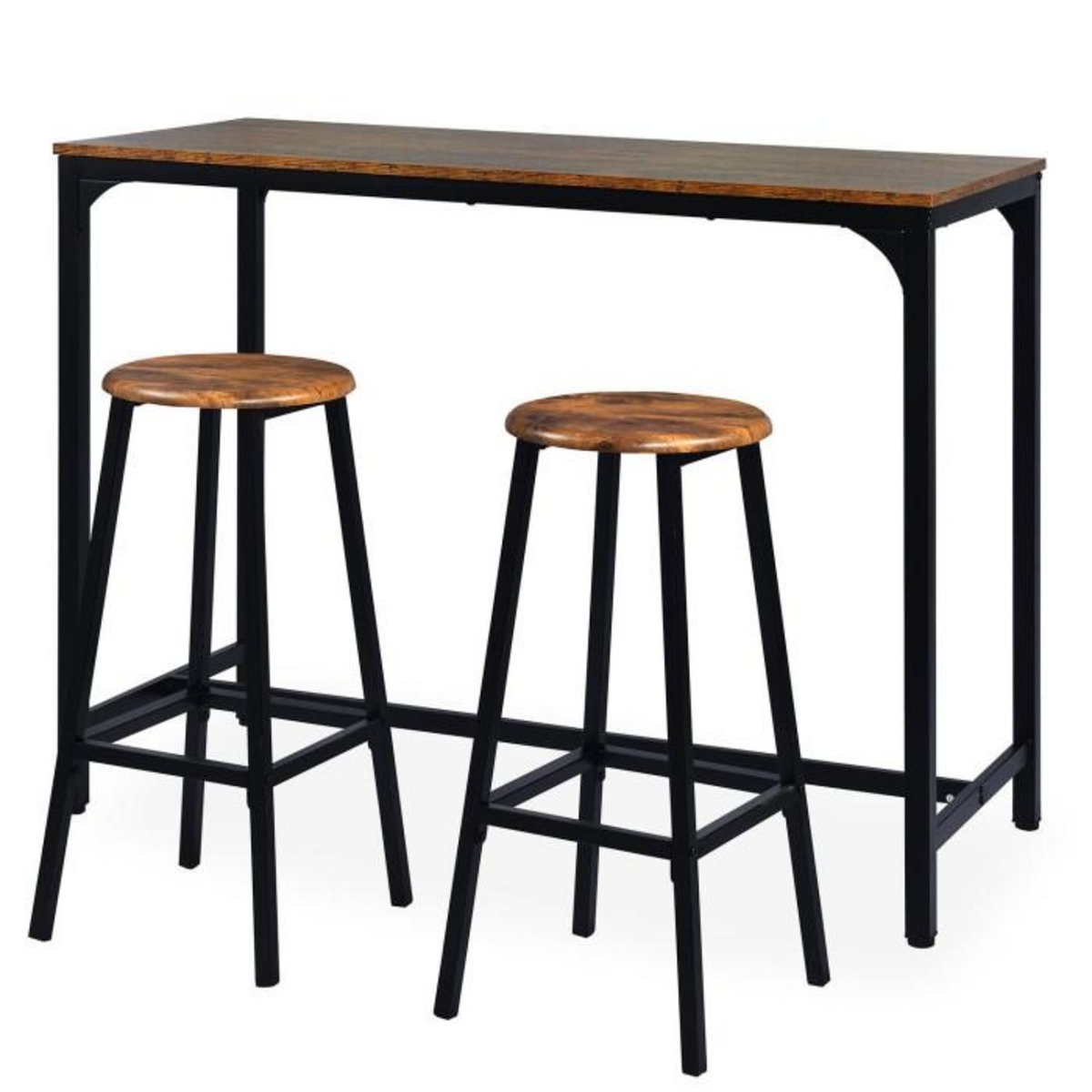 Paris Prix Ensemble Table de Bar & 2 Tabourets  Maynard  120cm Naturel & Noir
