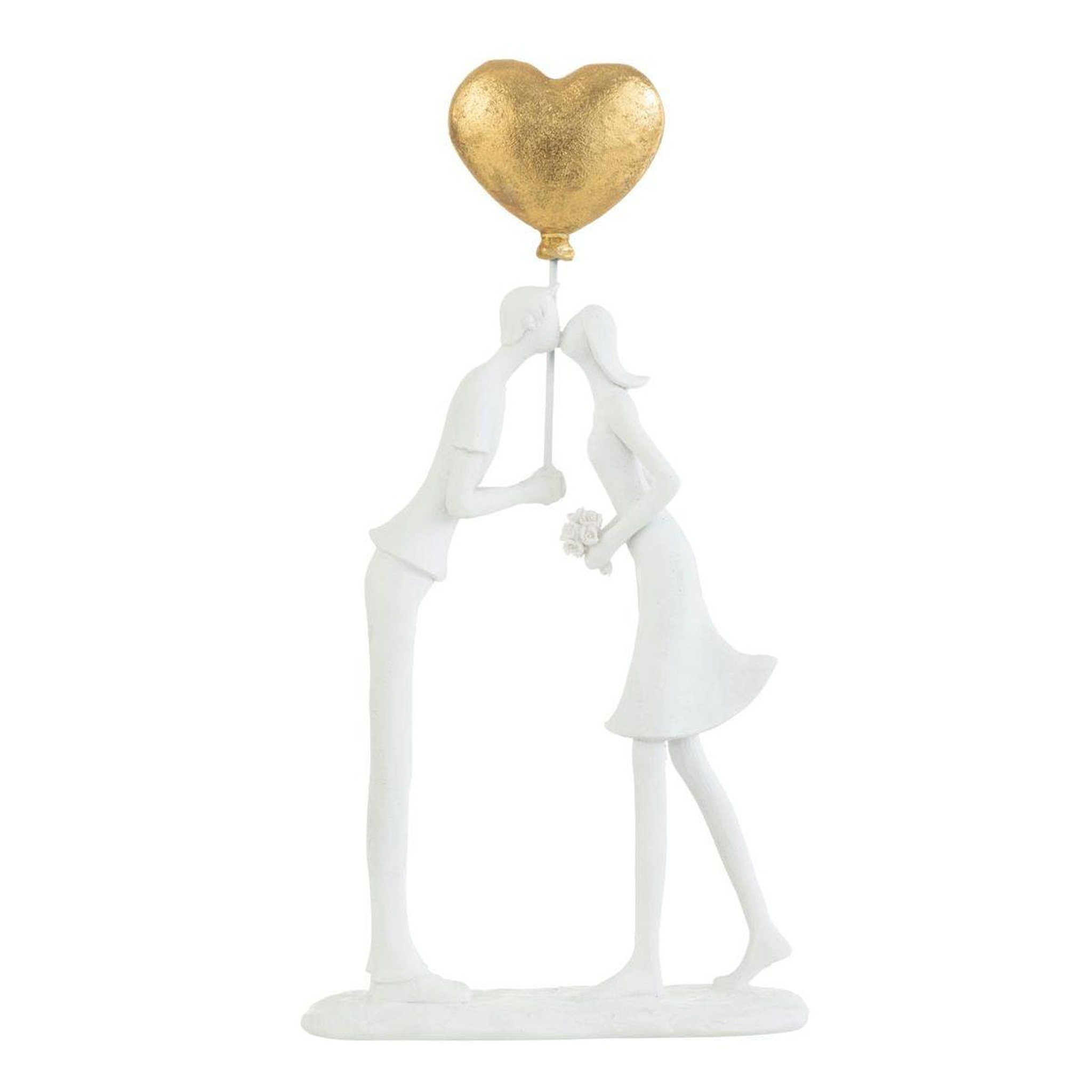 J-LINE Statuette déco couple bisous  cœur  30cm blanc
