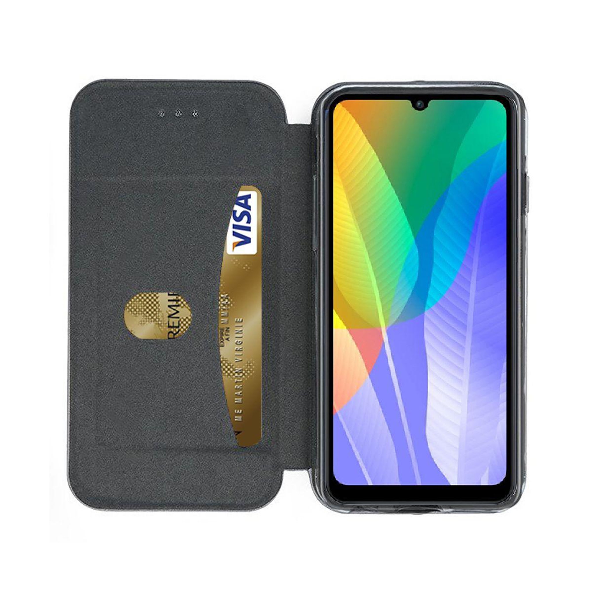 Voir la diapositive 3 : IBROZ Etui huawei y6p 2020 cuir noir
