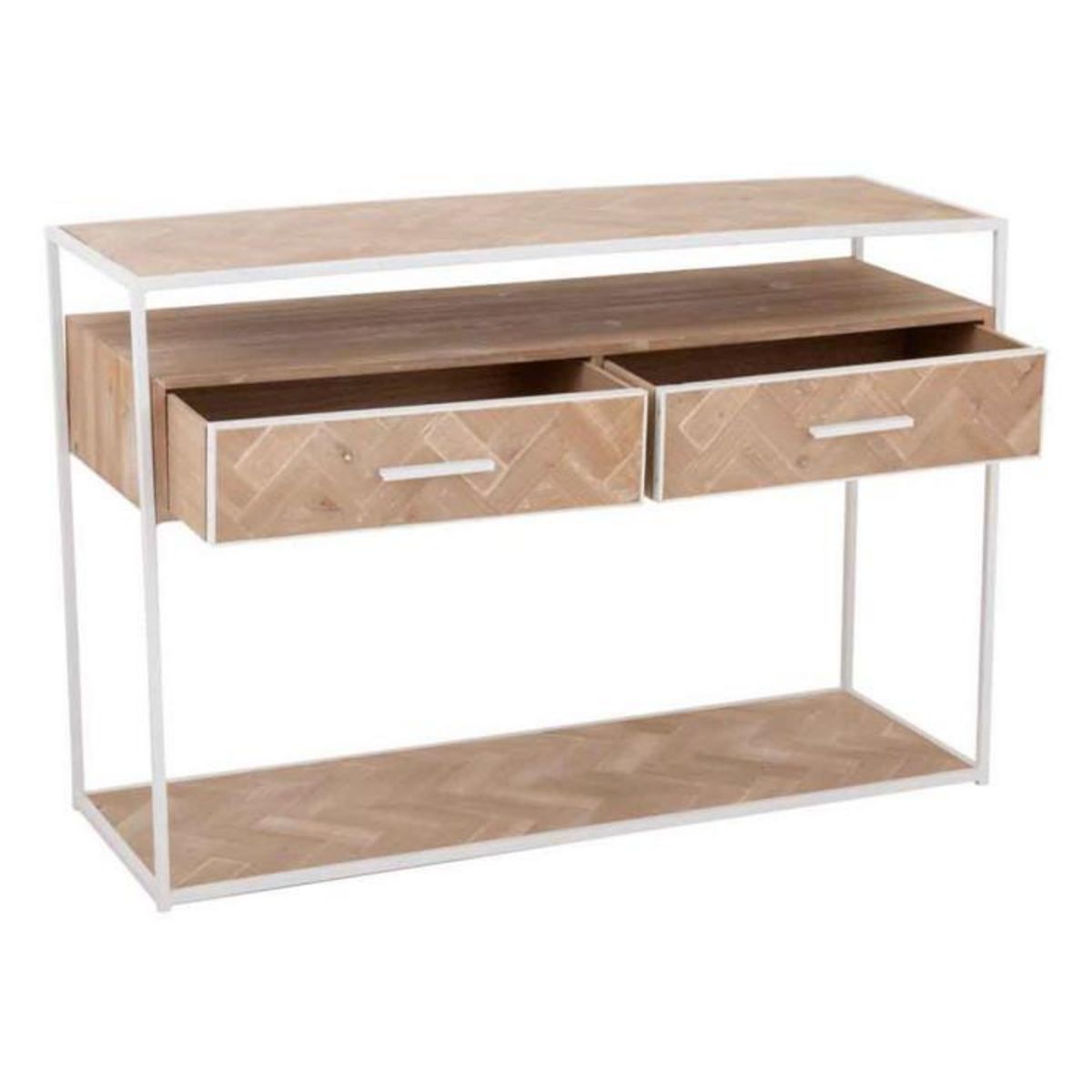Paris Prix Console 2 Tiroirs  Miraza  120cm Naturel & Blanc
