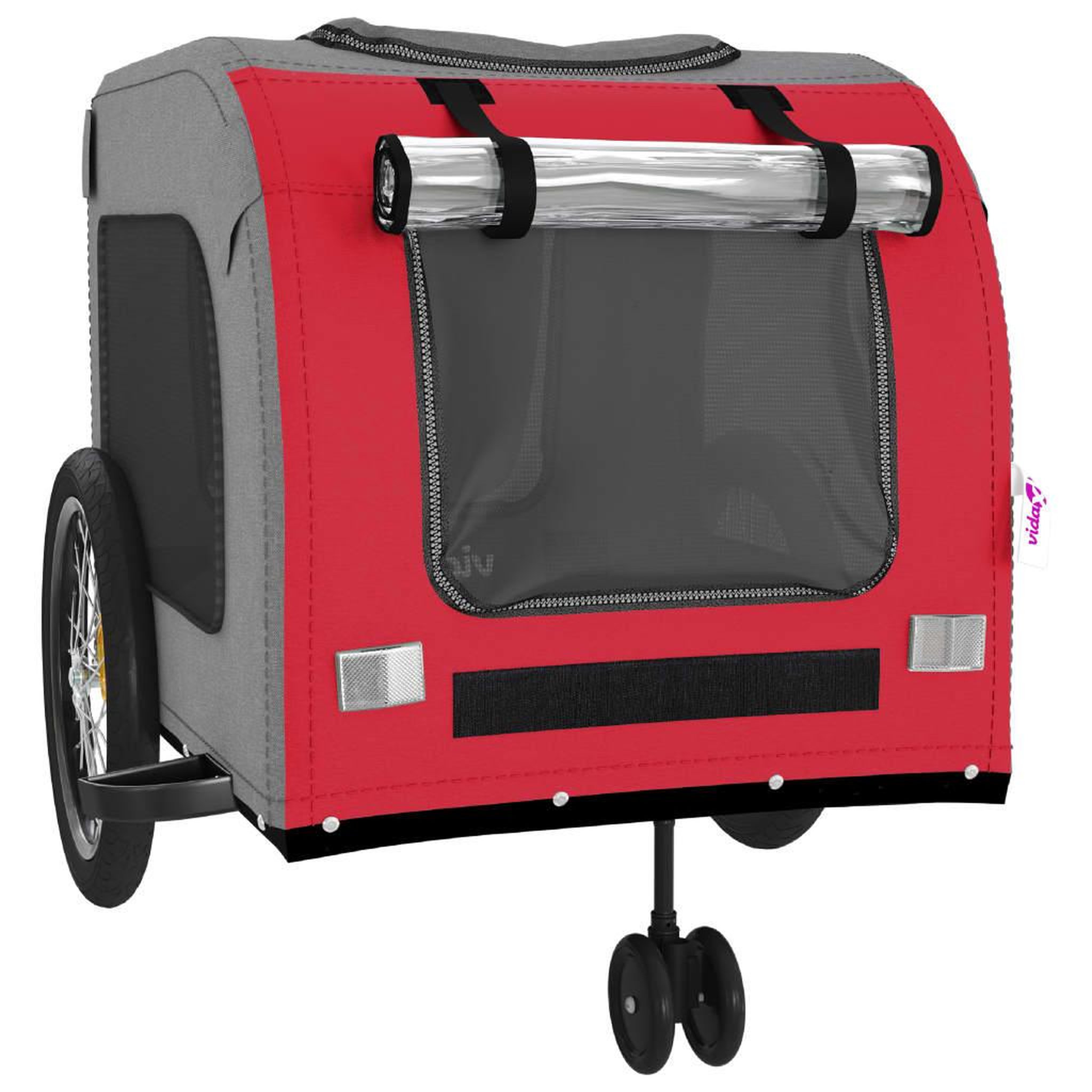 Voir la diapositive 5 : VIDAXL Remorque de velo pour animaux de compagnie rouge et gris