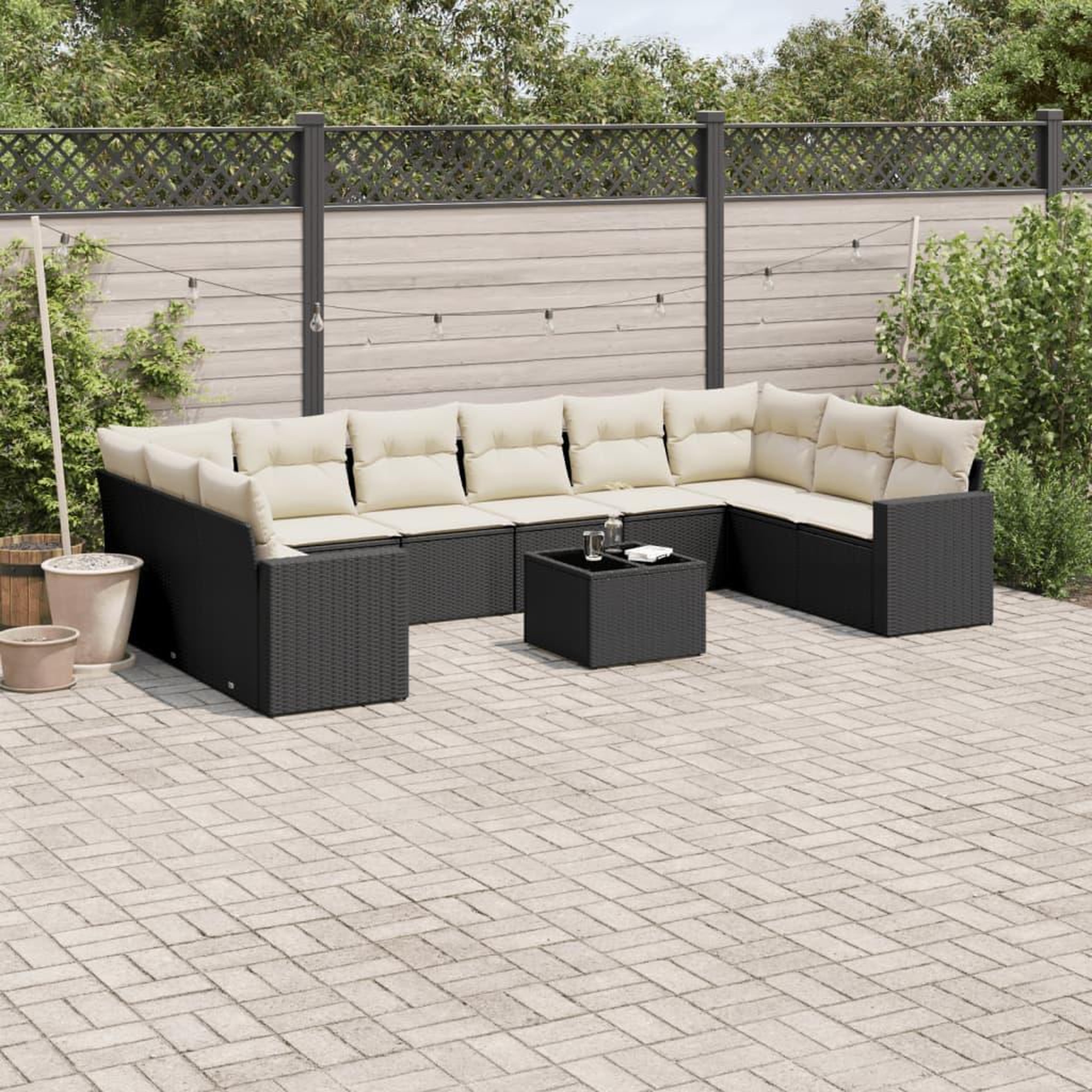 VIDAXL Salon de jardin 11 pcs avec coussins noir resine tressee
