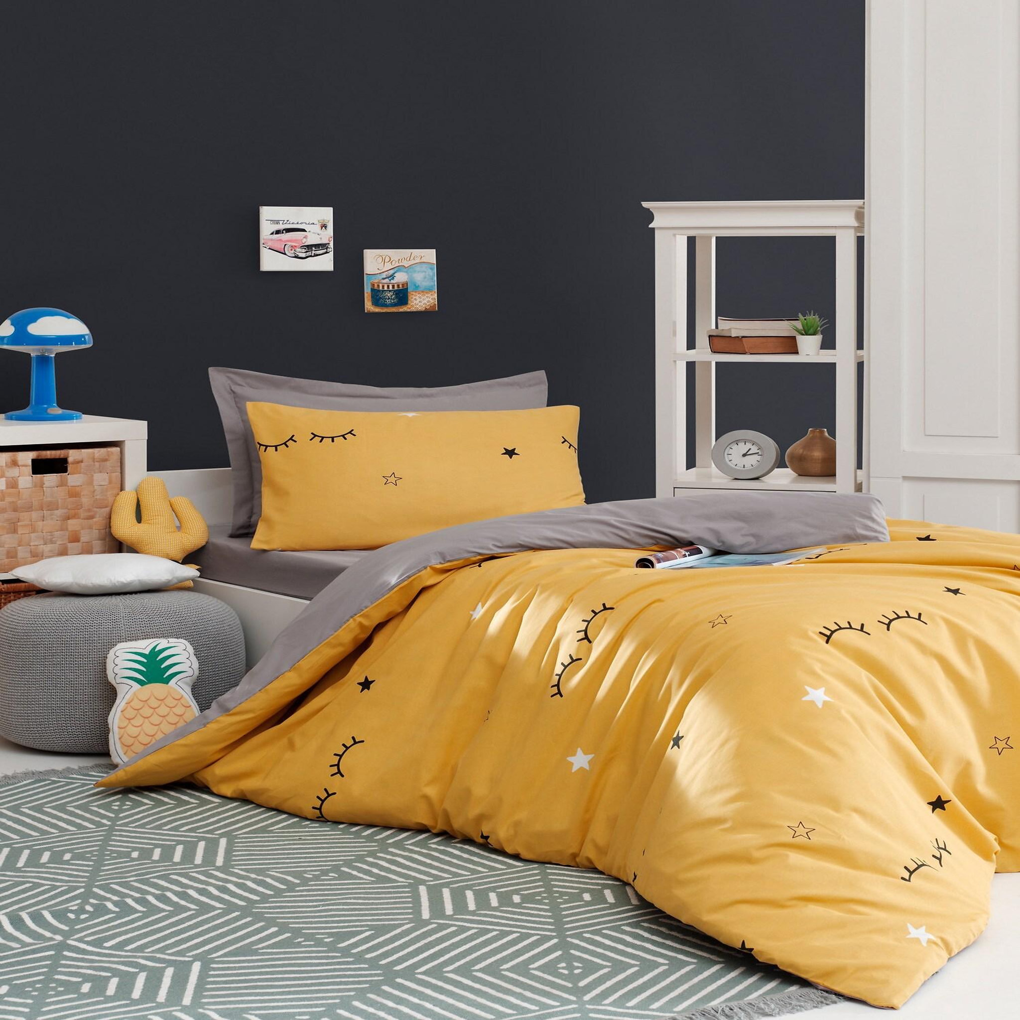 Home collection Parure housse de couette avec taie(s) 100 % satin de coton polyester Dide. Coloris disponibles : Jaune
