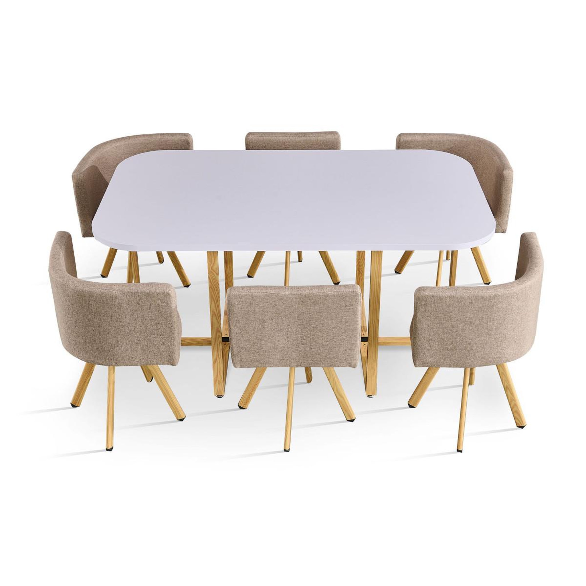 Voir la diapositive 3 : Paris Prix Ensemble table & 6 chaises  oslo  150cm blanc & taupe