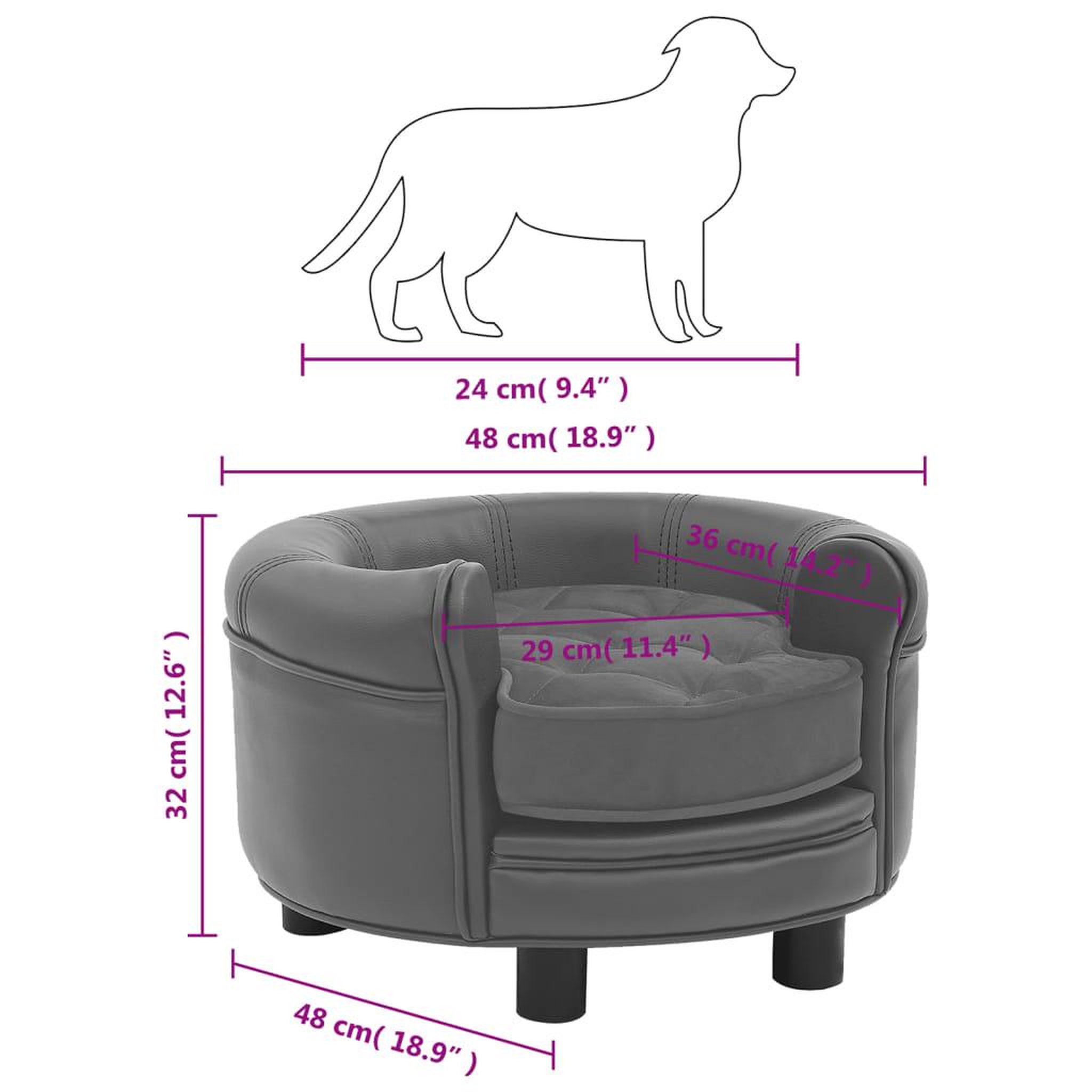 Voir la diapositive 6 : VIDAXL Canape pour chien Gris 48x48x32 cm Peluche et similicuir