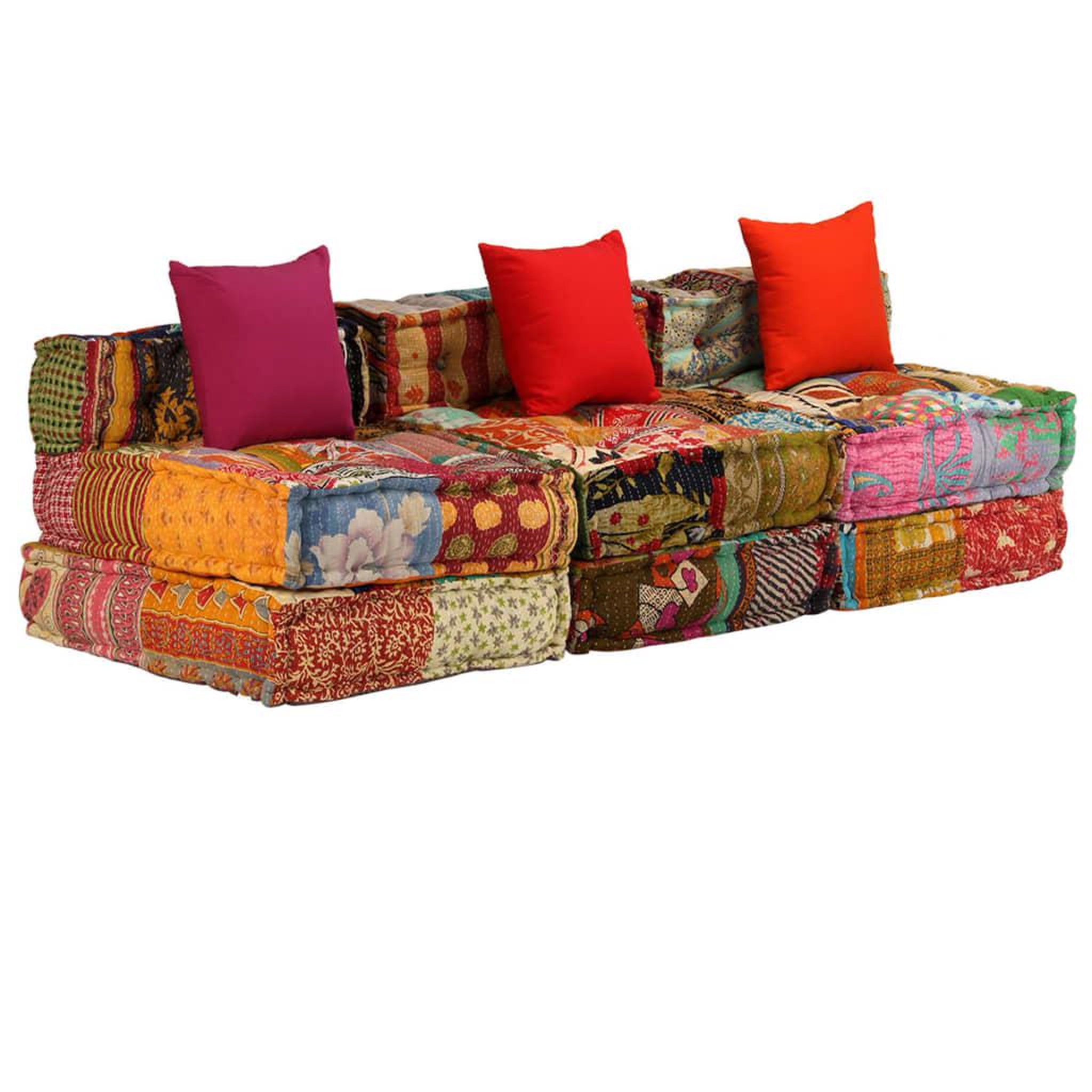 Voir la diapositive 5 : VIDAXL Pouf modulaire a 3 places Patchwork Tissu
