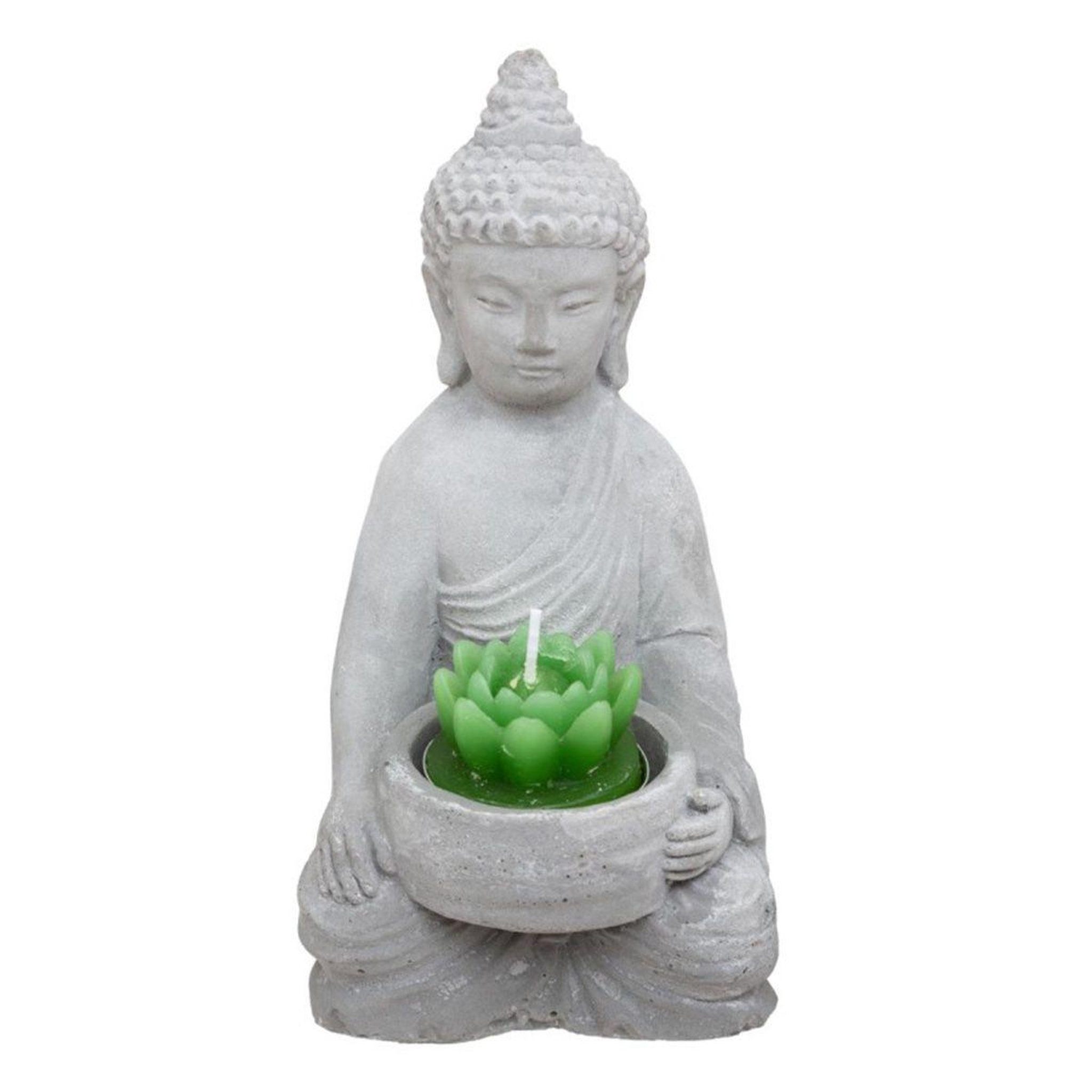 ATMOSPHERA Statue photophore avec bougie  bouddha  15cm gris