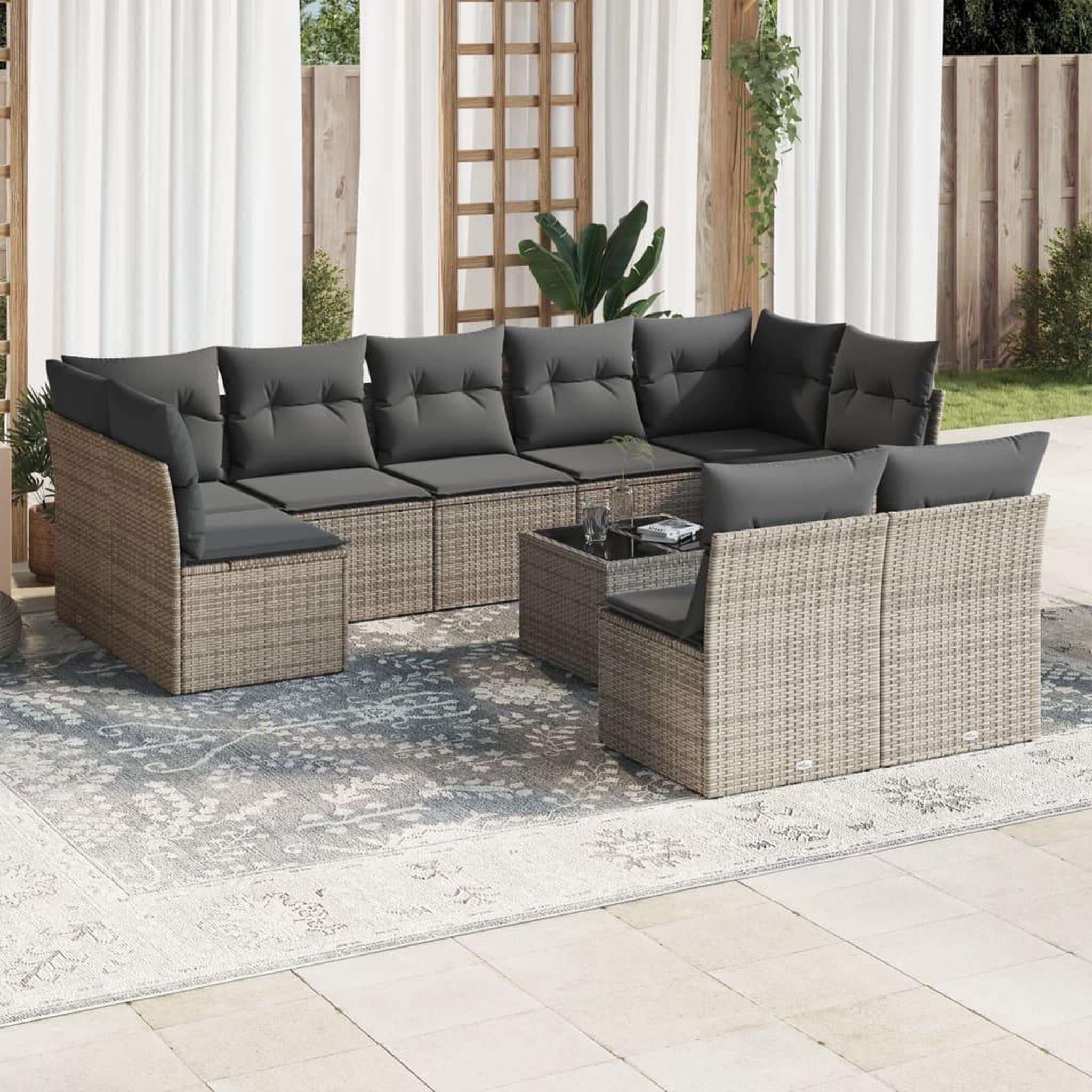 VIDAXL Salon de jardin avec coussins 10 pcs gris resine tressee
