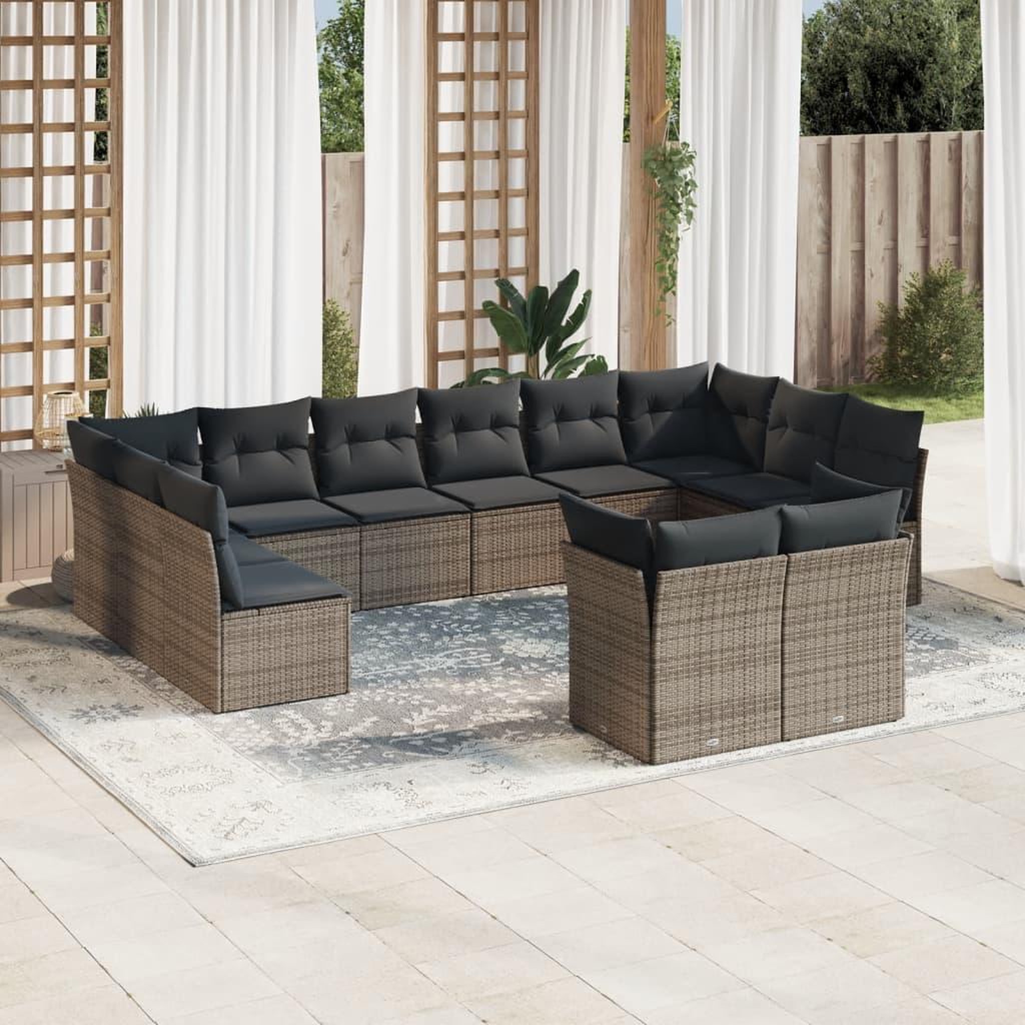 VIDAXL Salon de jardin avec coussins 12 pcs gris resine tressee