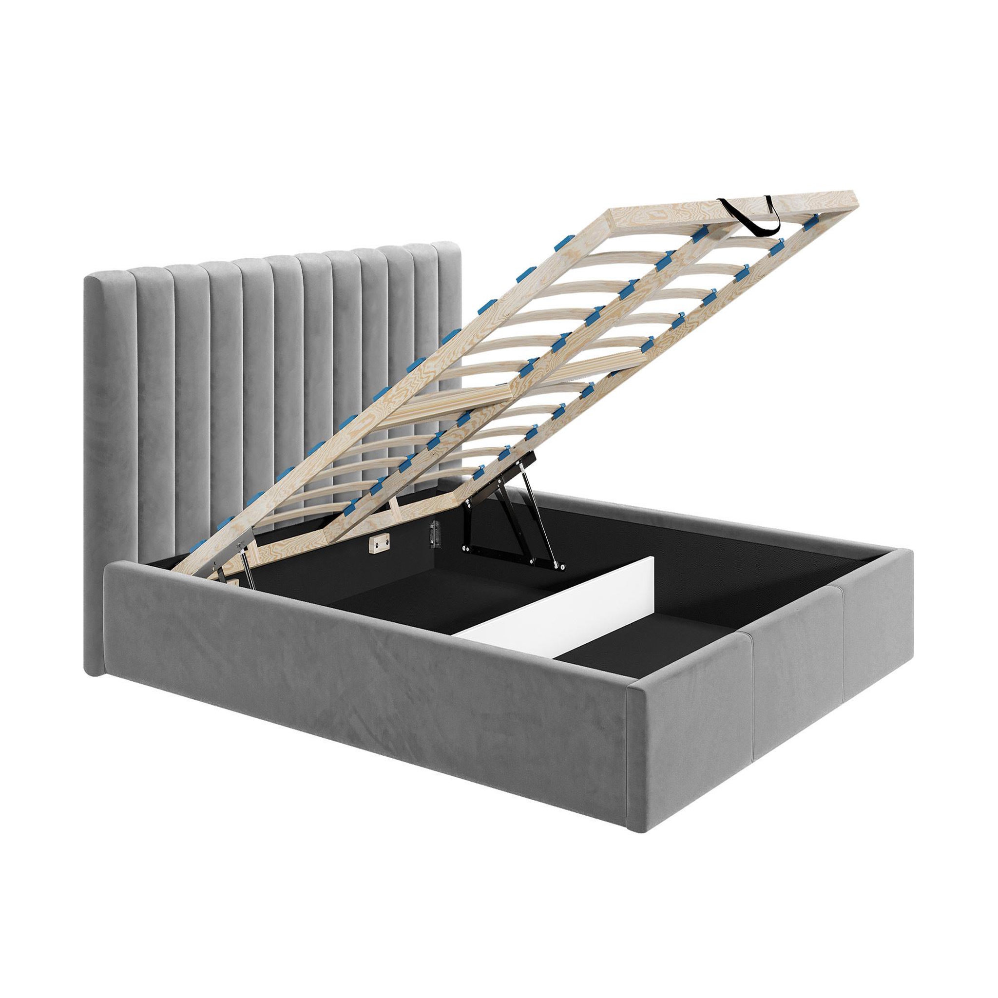 Voir la diapositive 2 : BEST MOBILIER Rosario - lit coffre - 140x200 - sommier inclus - en velours