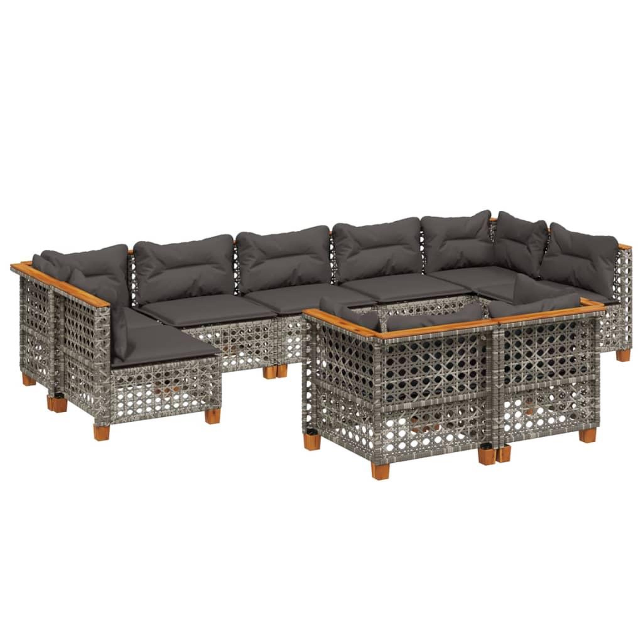 Voir la diapositive 2 : VIDAXL Salon de jardin 9 pcs avec coussins gris resine tressee