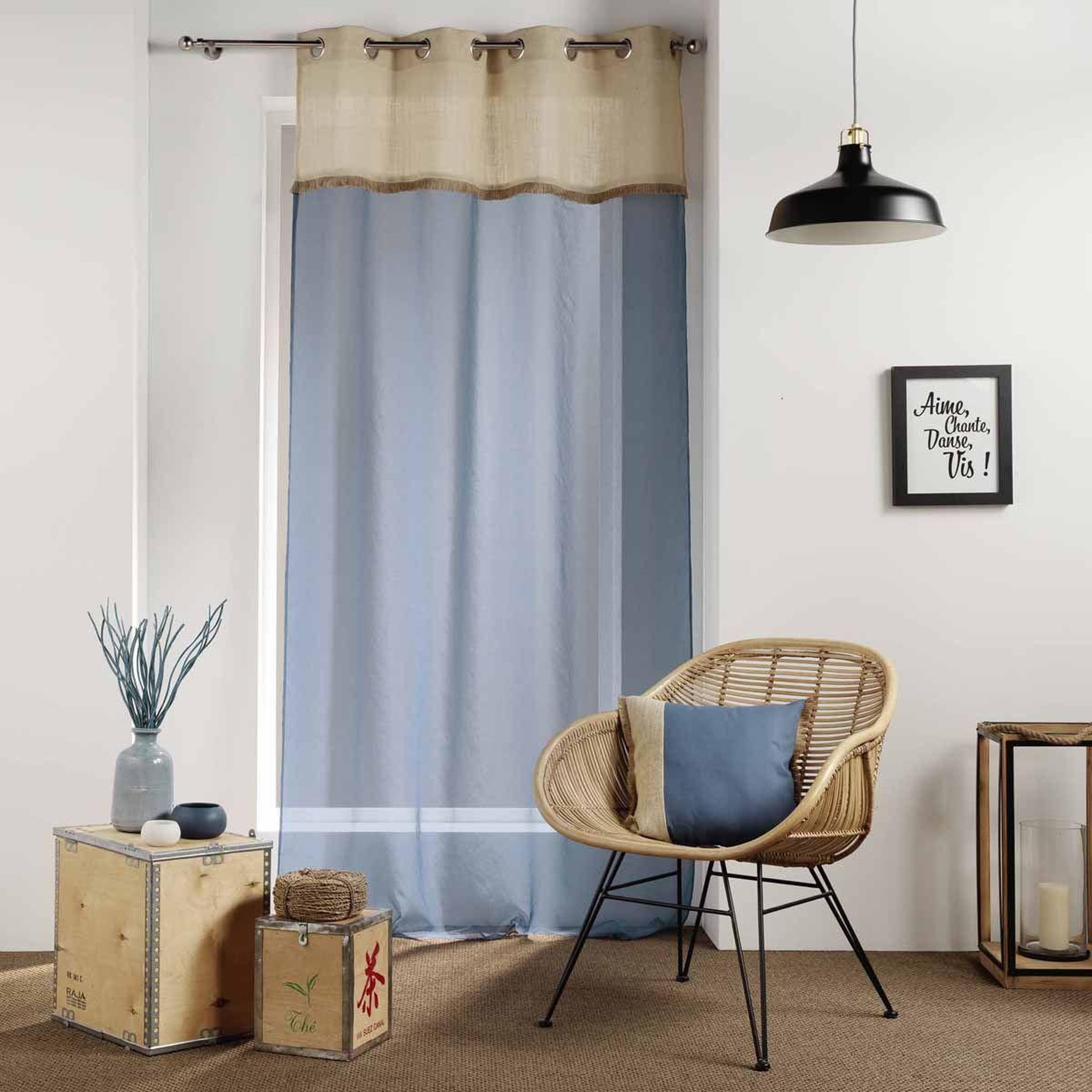 Voir la diapositive 5 : Douceur d'Intérieur Rideau Voilage à Œillets  Greenybel  140x240cm Bleu