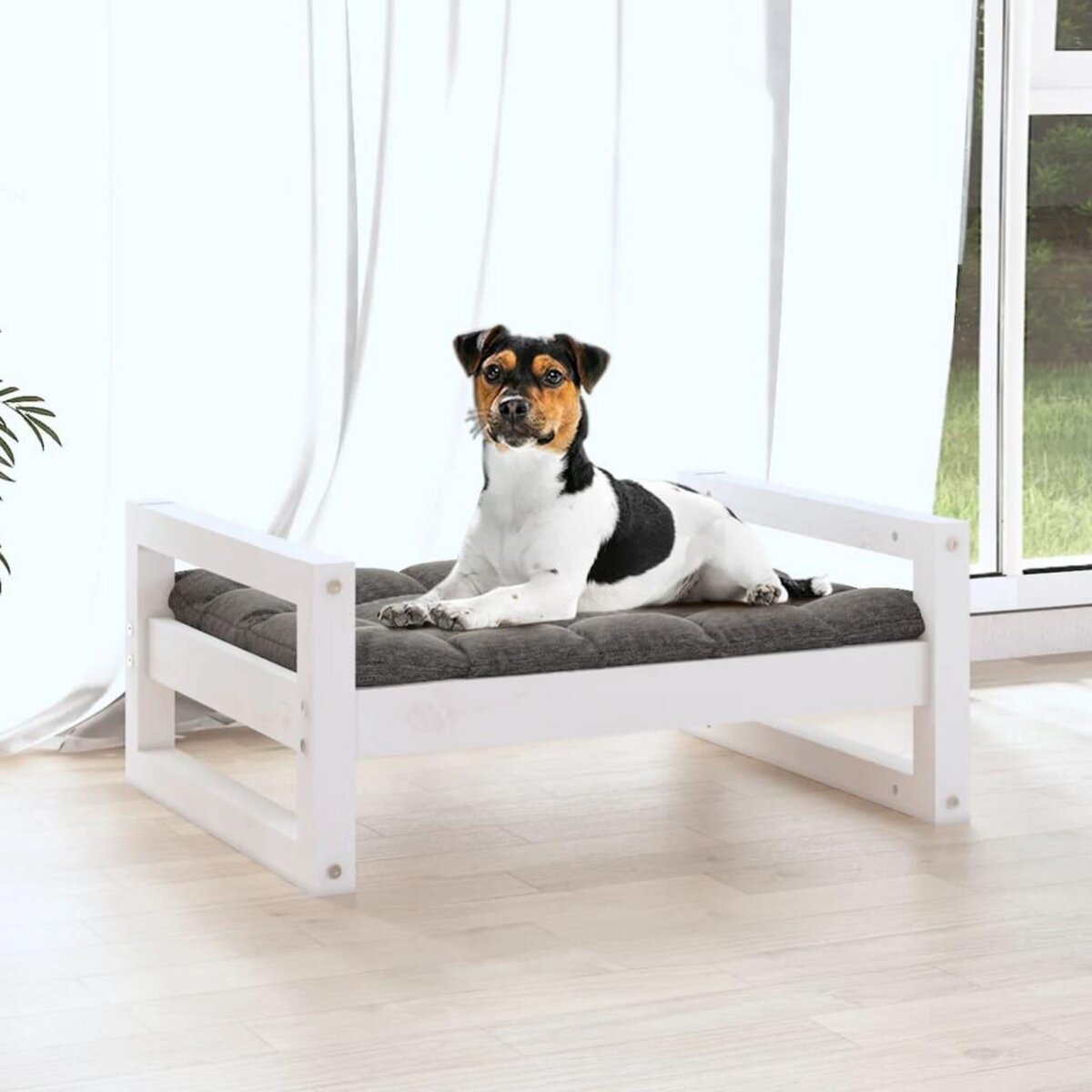 VIDAXL Lit pour chien Blanc 55,5x45,5x28 cm Bois de pin solide