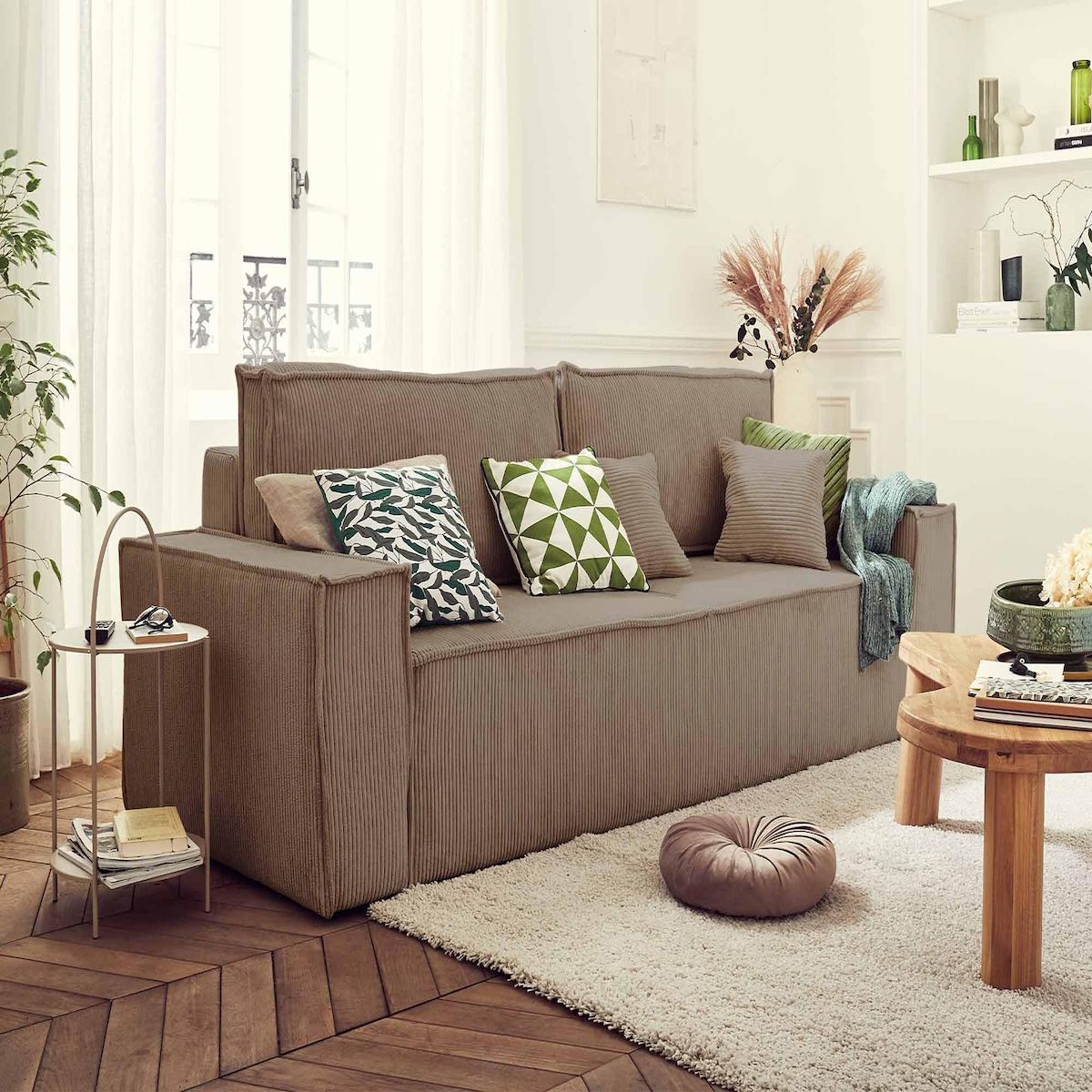 BEST MOBILIER Dellia - canapé 3 places convertible - avec coffre - en velours côtelé - style contemporain