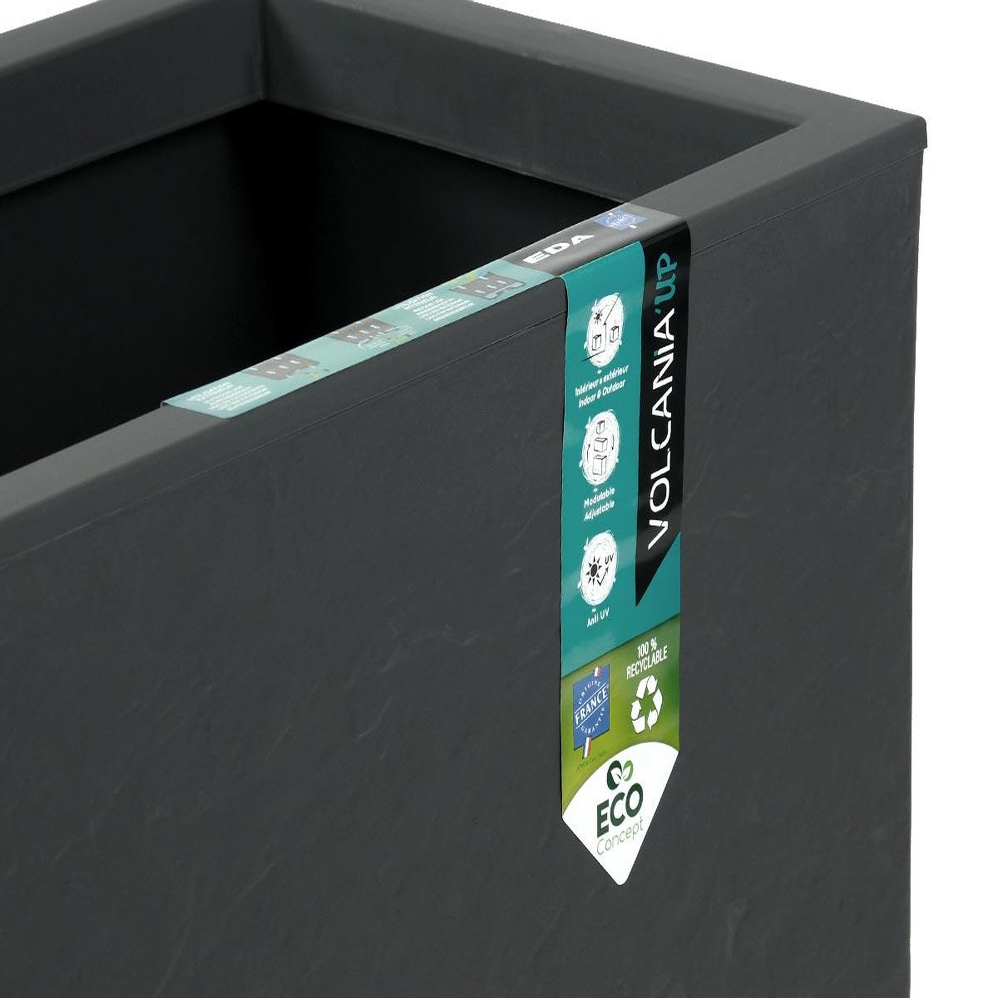 Voir la diapositive 4 : Eda Jardinière rectangulaire volcania up effet pierre 57 l anthracite - eda