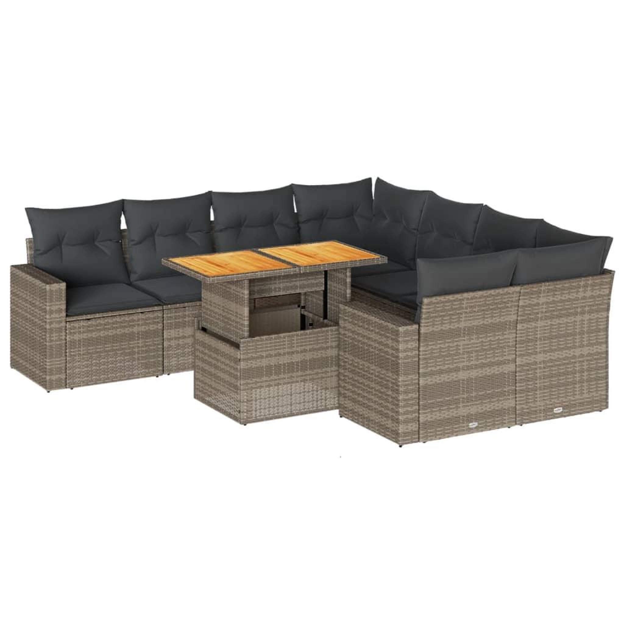 Voir la diapositive 2 : VIDAXL Salon de jardin 9 pcs avec coussins gris resine tressee