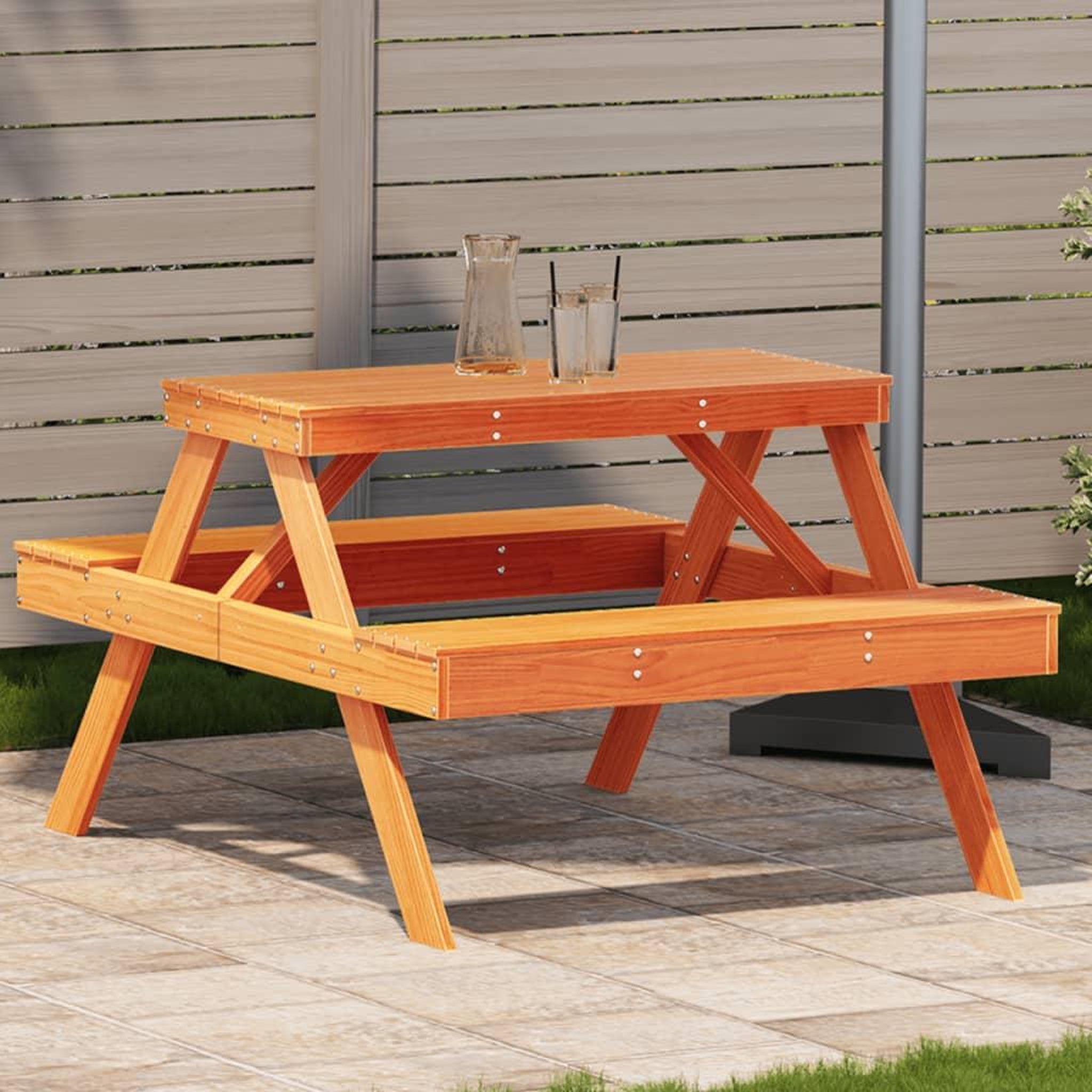 VIDAXL Table de pique-nique cire marron 105x134x75 cm bois massif pin