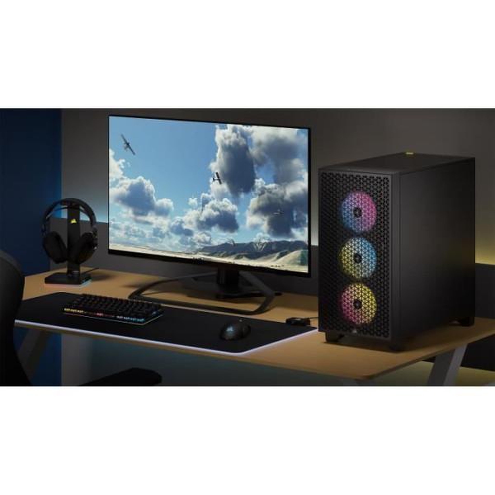 Voir la diapositive 6 : Corsair Boîtier pc - corsair - 3000d rgb airflow - atx moyen-tour - 3 ventilateurs ar120 rgb - noir