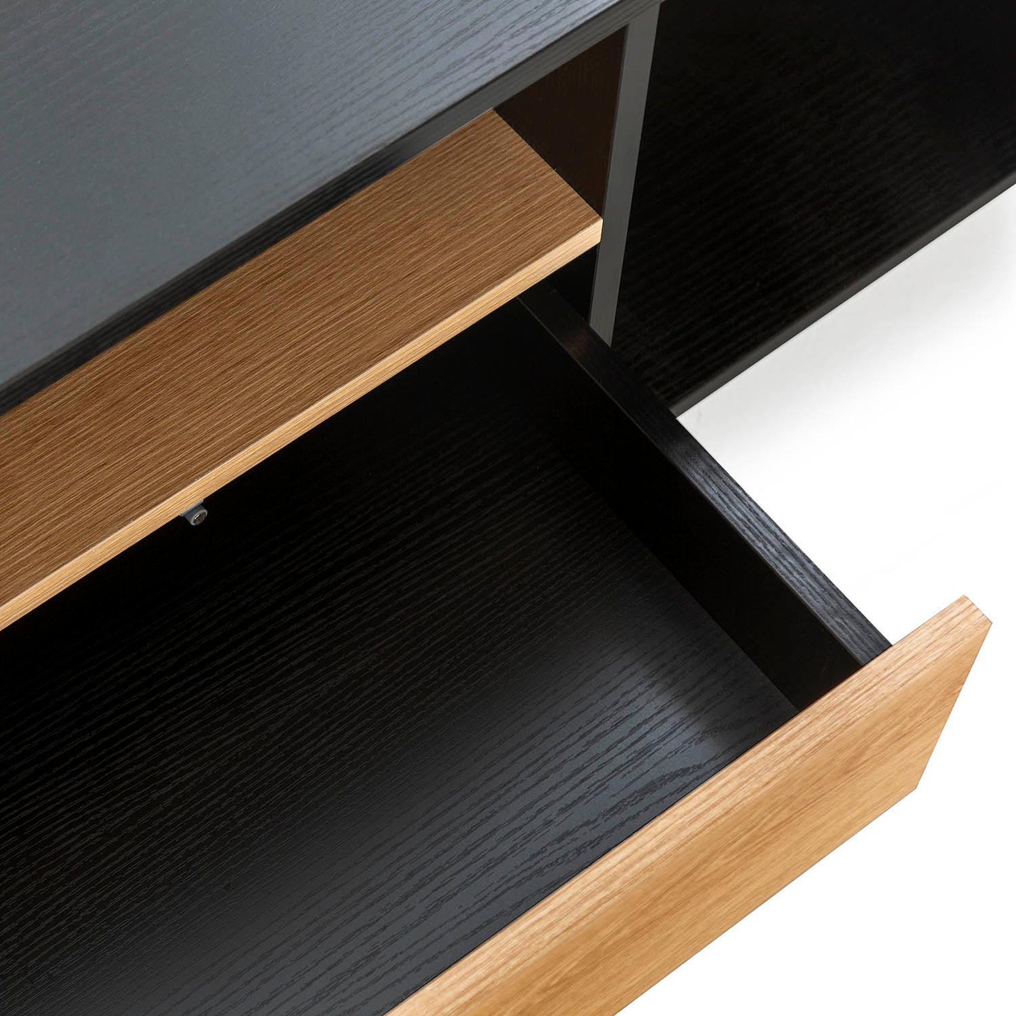 Voir la diapositive 5 : VS VENTA-STOCK Meuble TV Apolo 1 porte 2 tiroirs, couleur noir/bois