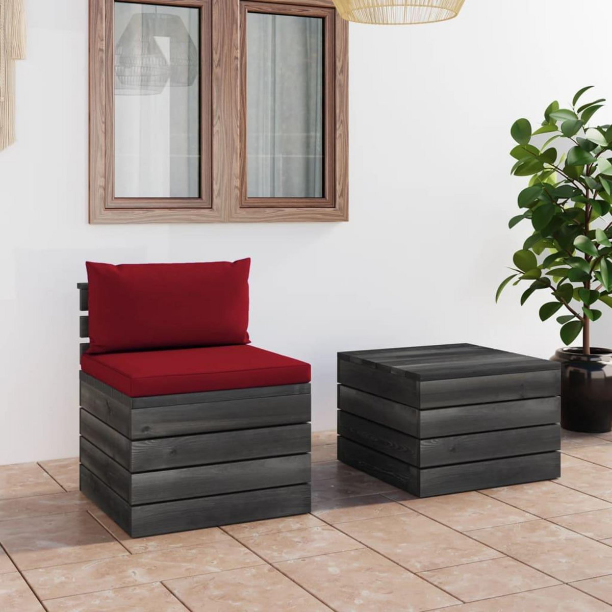 VIDAXL Salon palette de jardin 2 pcs avec coussins Bois de pin massif