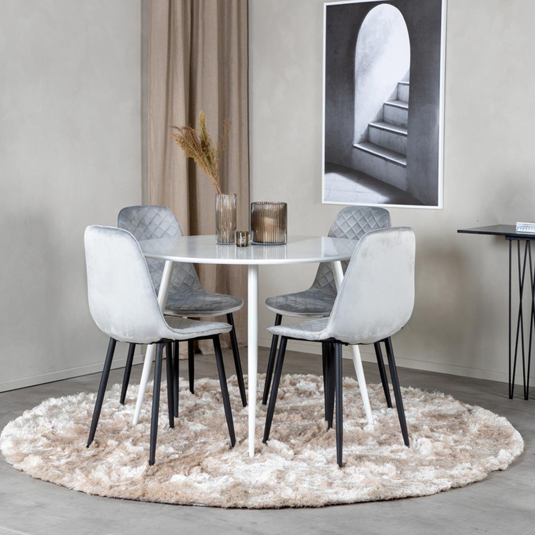 Voir la diapositive 4 : Paris Prix Ensemble table à manger & 4 chaises design  plaza & polar  100cm blanc & gris