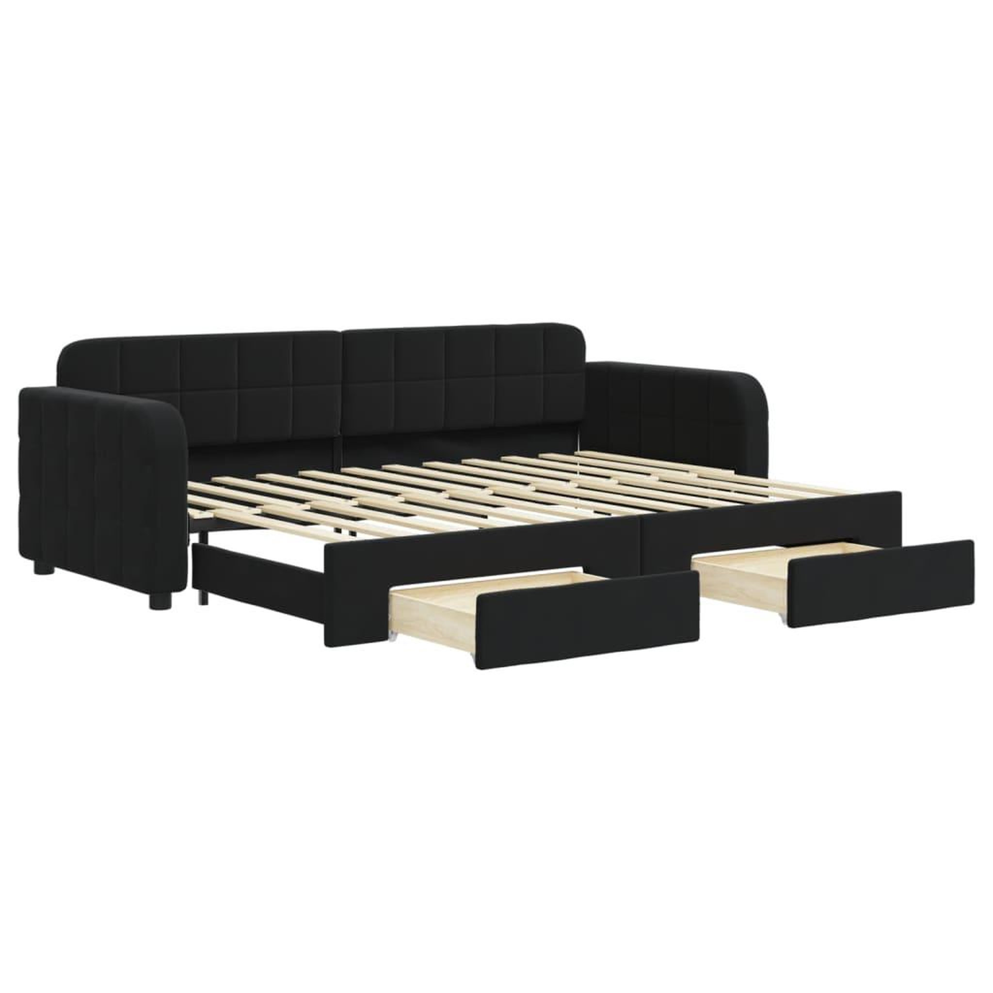 Voir la diapositive 2 : VIDAXL Lit de jour avec gigogne et tiroirs sans matelas noir 80x200 cm