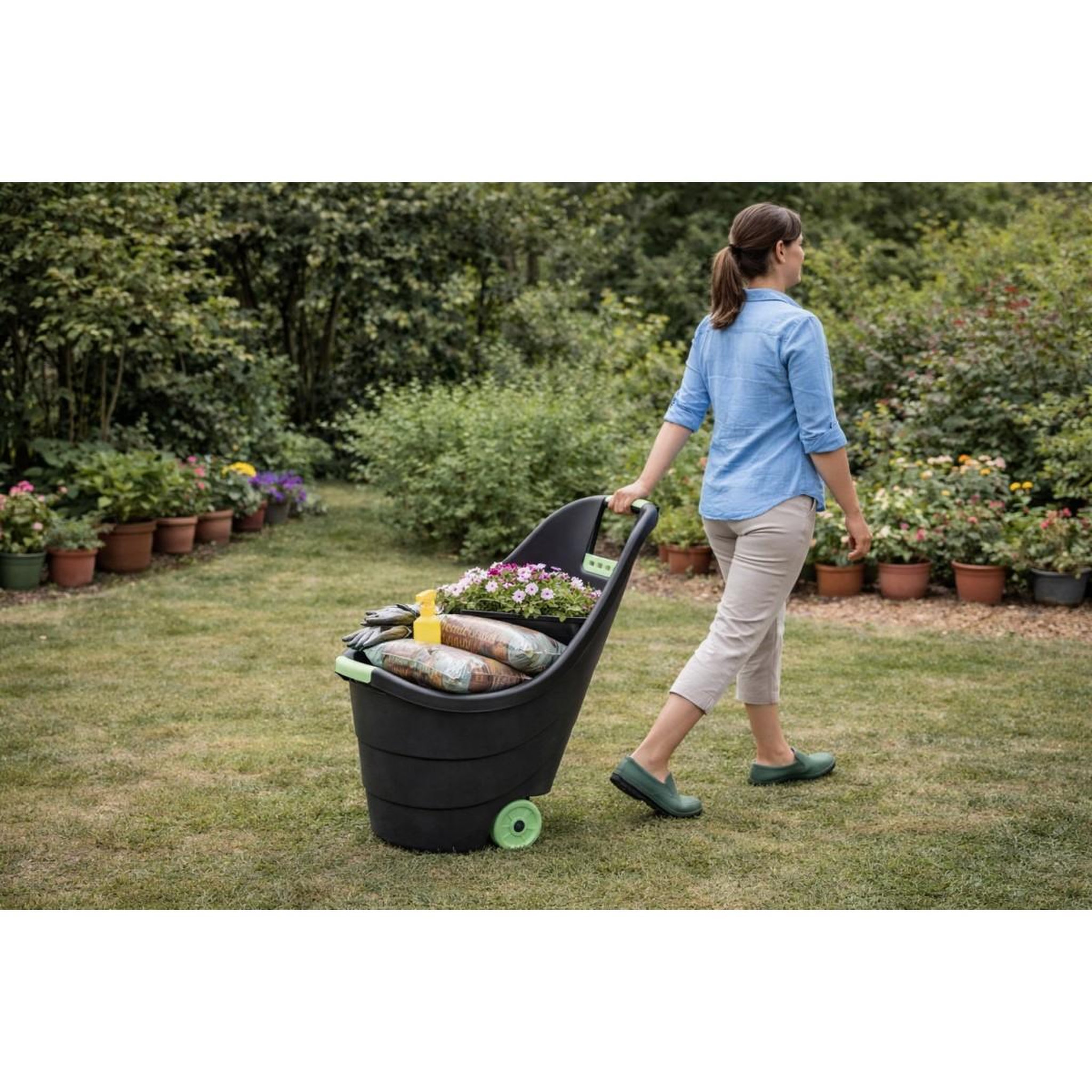 Voir la diapositive 3 : KZ GARDEN Chariot de jardin 62L 2 roues - Transport Bois, Terreau, Plantes Trolley Plastique robuste recyclé Noir KZ GARDEN