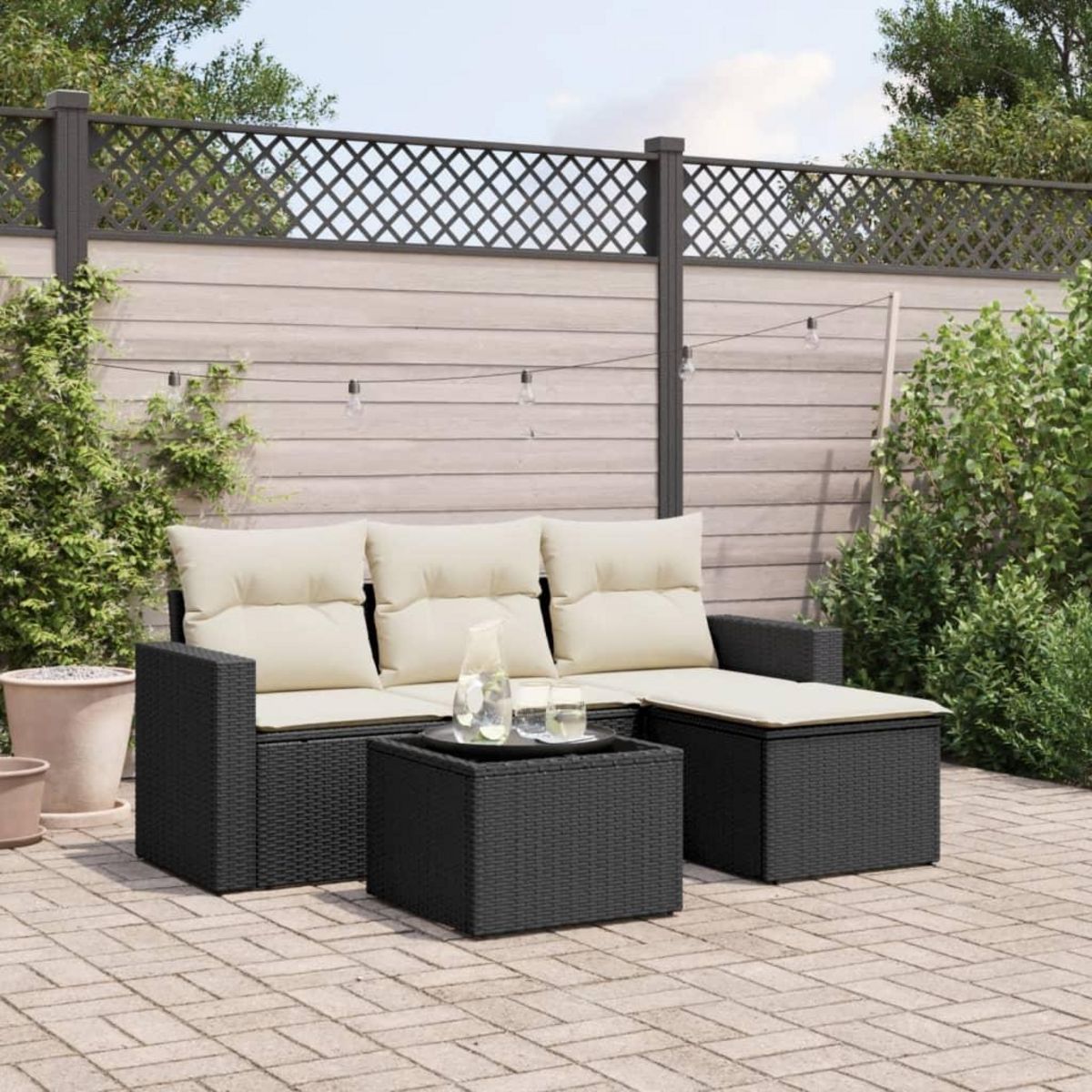 VIDAXL Salon de jardin 5 pcs avec coussins noir resine tressee