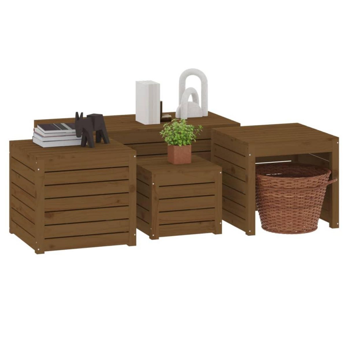 VIDAXL Ensemble de boîtes de jardin 4 pcs marron miel bois pin massif