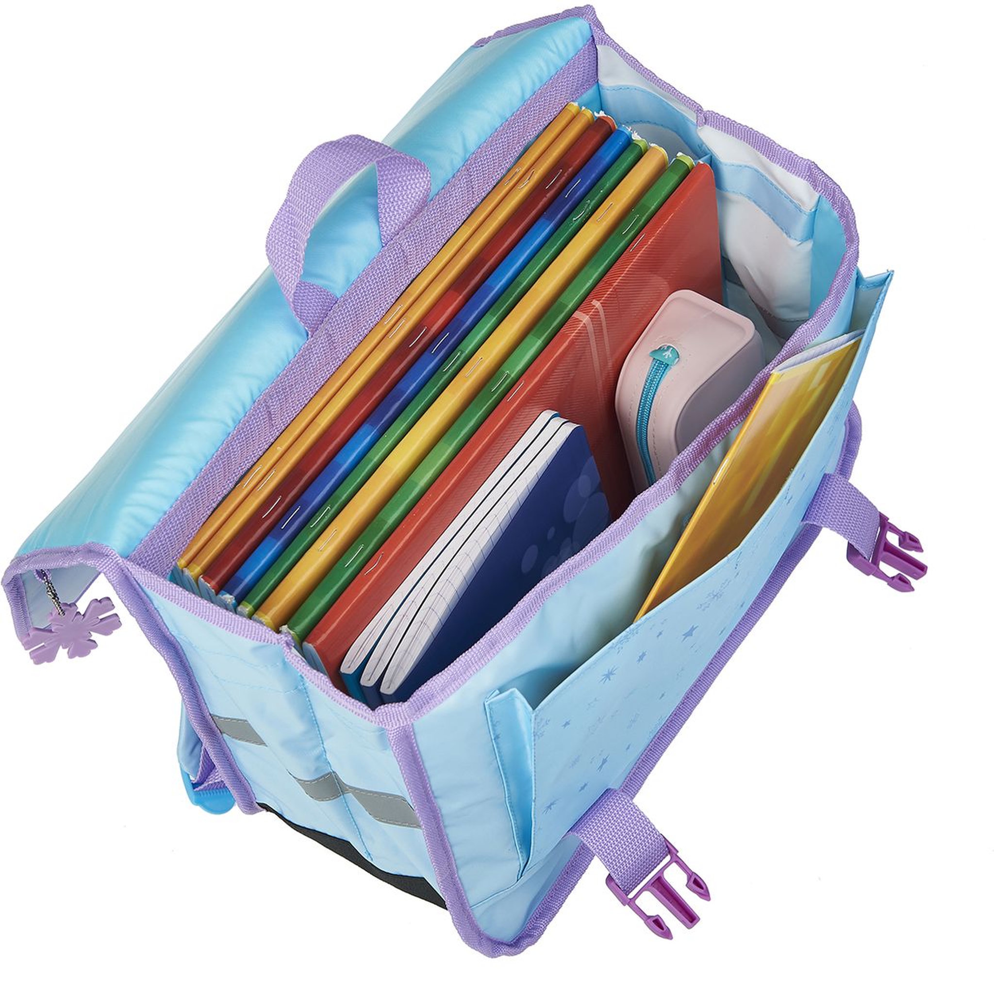 Voir la diapositive 5 : DISNEY Cartable 38 cm CP/CE1/CE2 bleu et rose Reine des Neiges