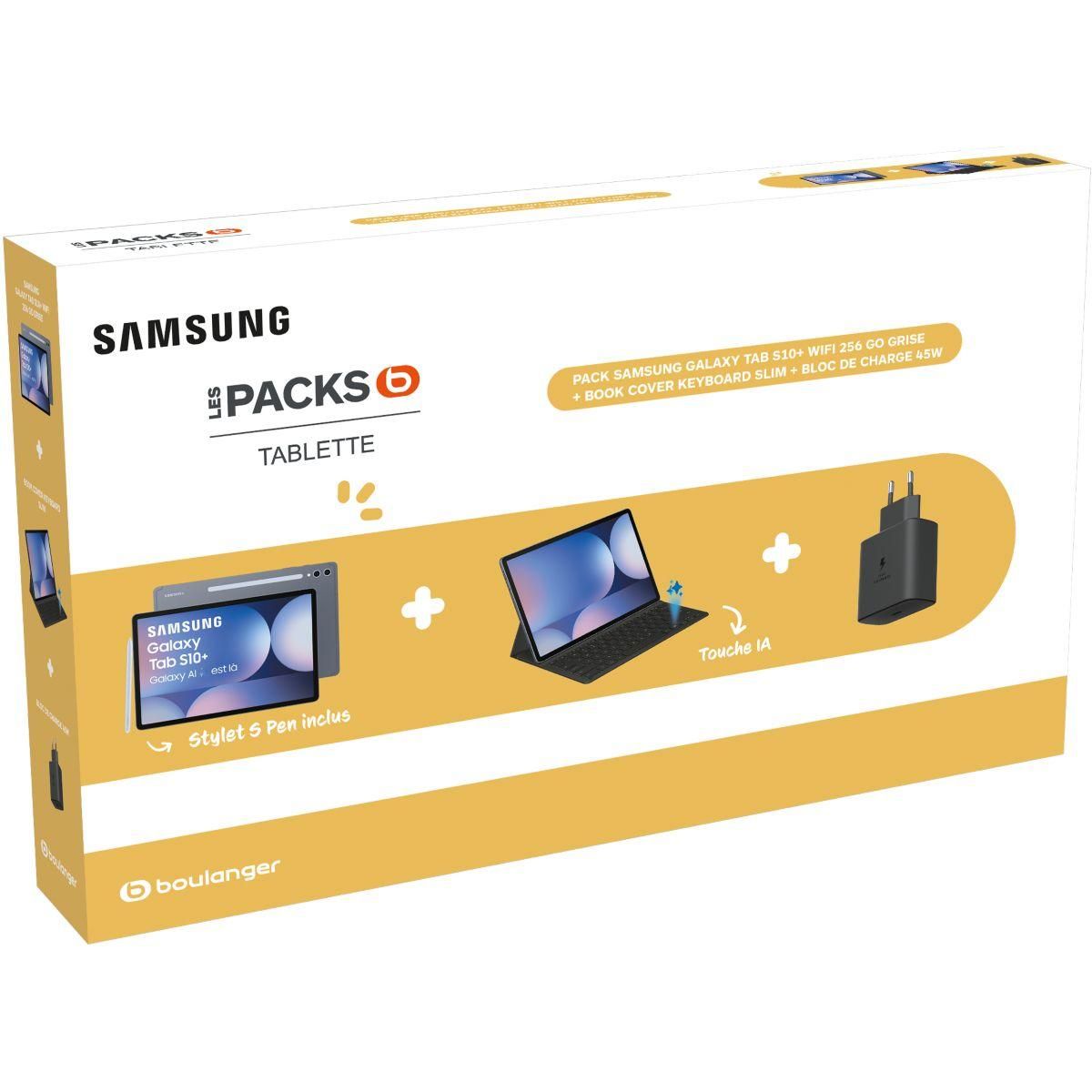 Samsung Tablette Android Pack S10+ avec Galaxy IA + Cover Keyboard Slim + Chargeur