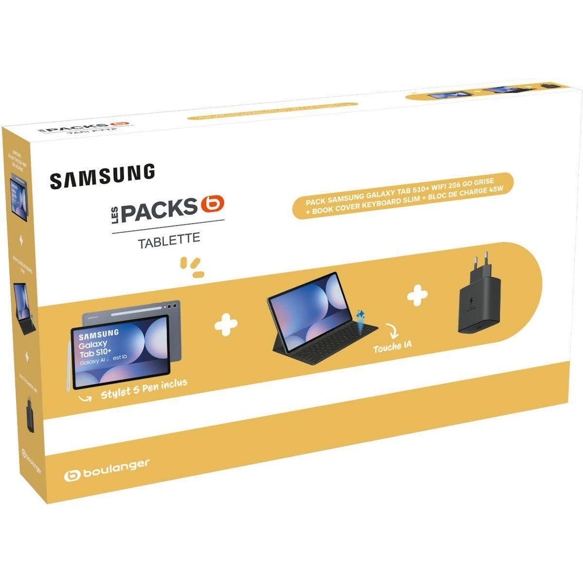 Samsung Tablette Android Pack S10+ avec Galaxy IA + Cover Keyboard Slim + Chargeur