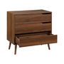 Voir la diapositive 4 : SWEEEK Commode décor bois de noyer. 3 tiroirs. pieds en pin massif