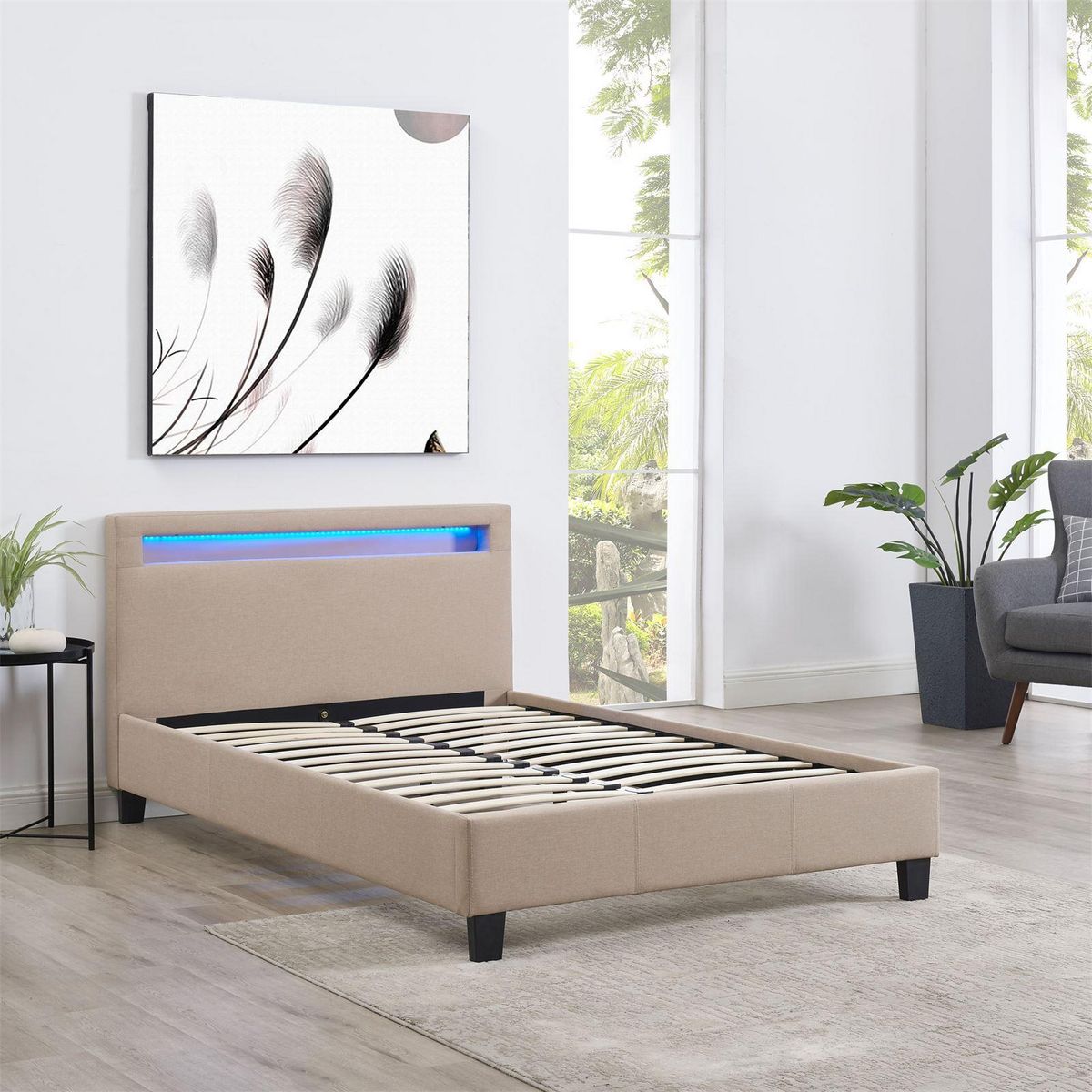 IDIMEX Lit LED simple MARISELA 120x190 cm, avec sommier, revêtement tissu