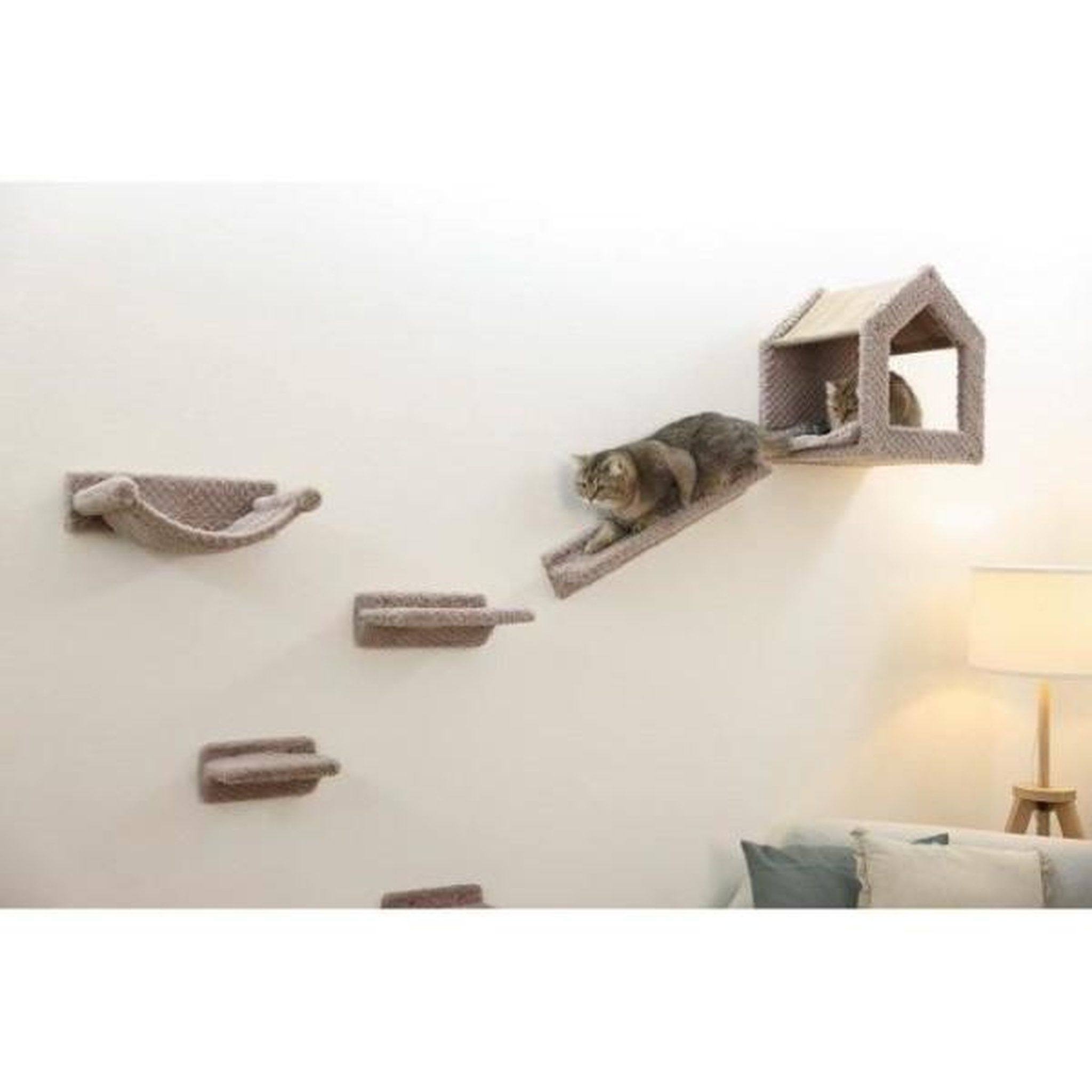 Voir la diapositive 6 : KERBL Mur d'escalade pour chats - KERBL - MONTE BALDO - 6 pieces - Gris - Niche vaste